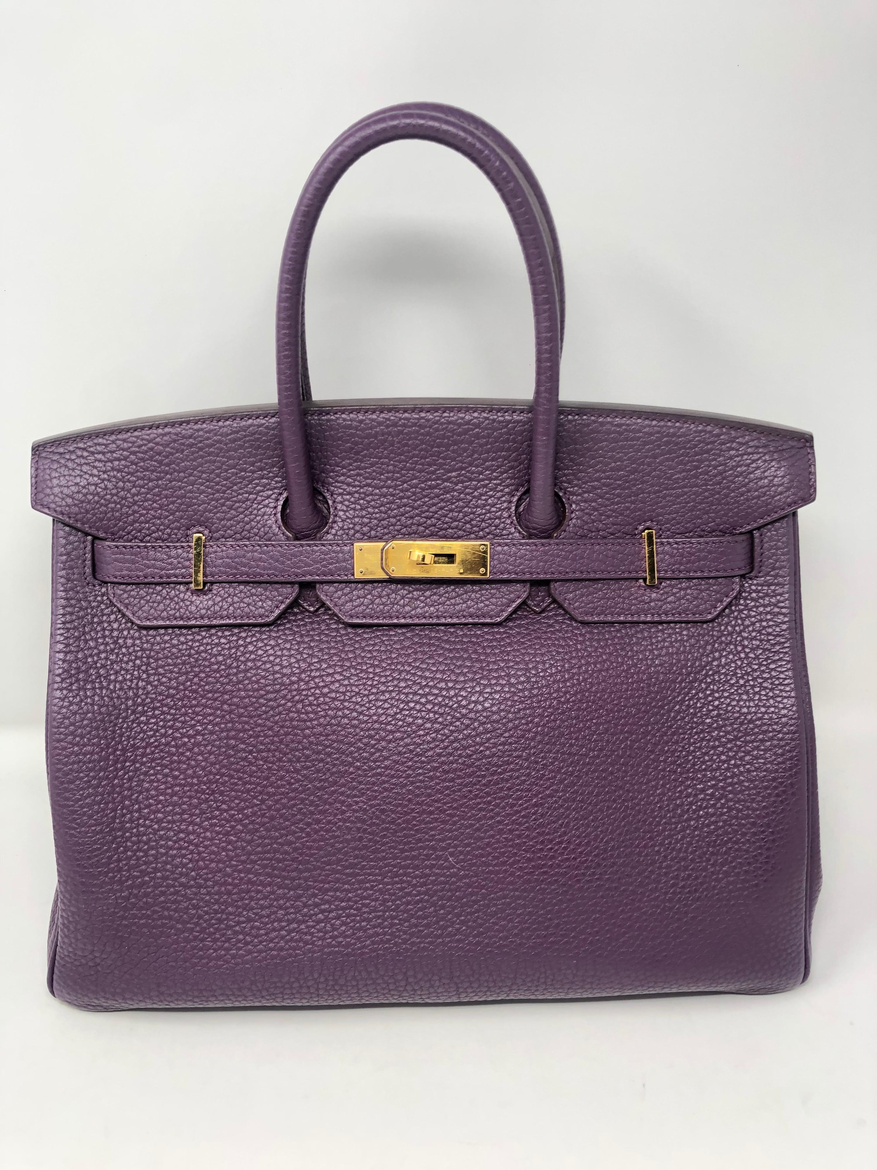 Hermes Birkin 35 Cassis Purple Veau Taurillon Clemence Leather Bag. Gold hardware. Good condition.Light minimal surface scratches on gold hardware. Corners and leather in excellent condition. Beautiful purple color. Hard to find. Includes lock,