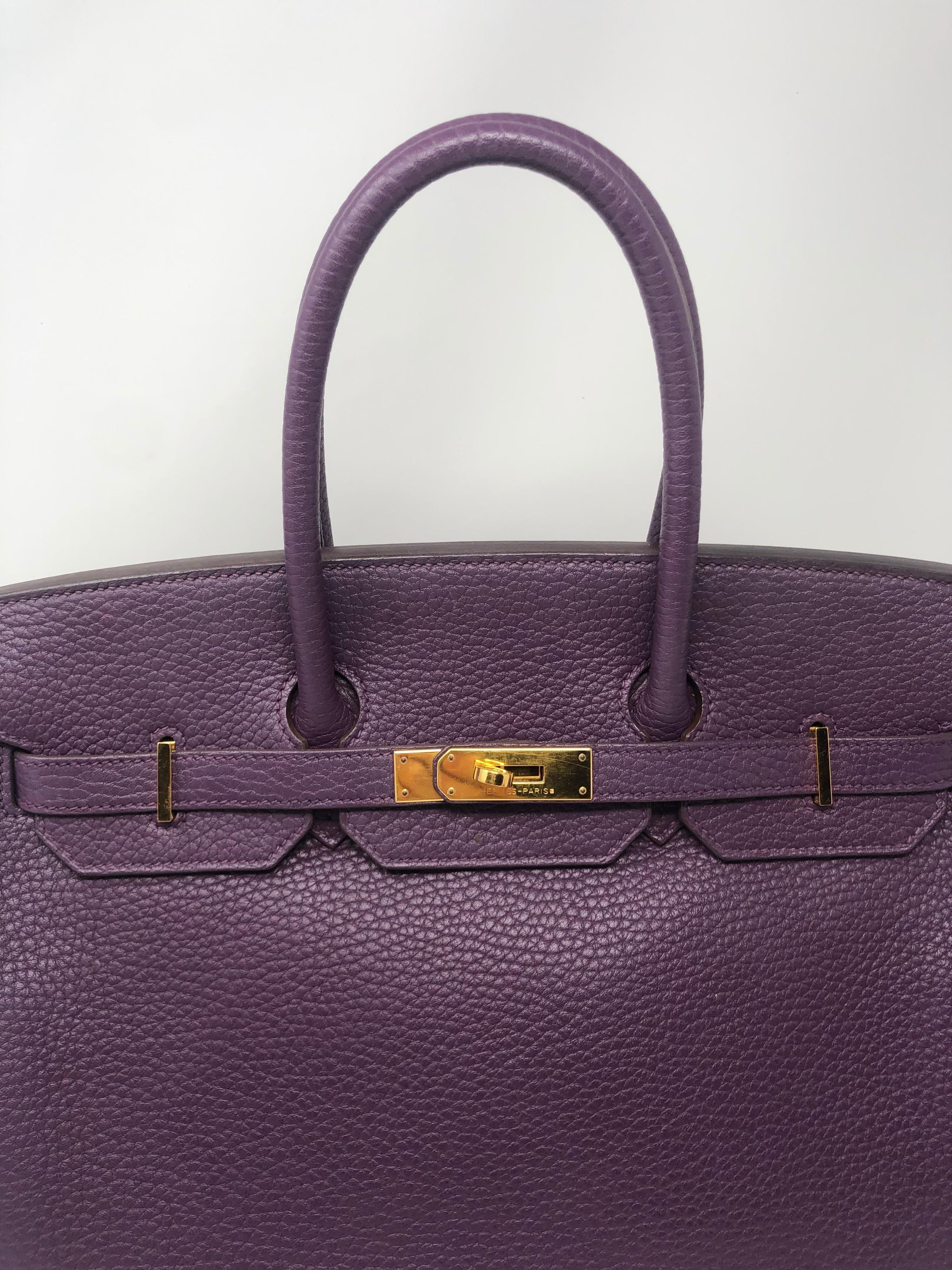 Hermès Birkin 35 Cassis Clemence Leather Bag In Good Condition In Athens, GA