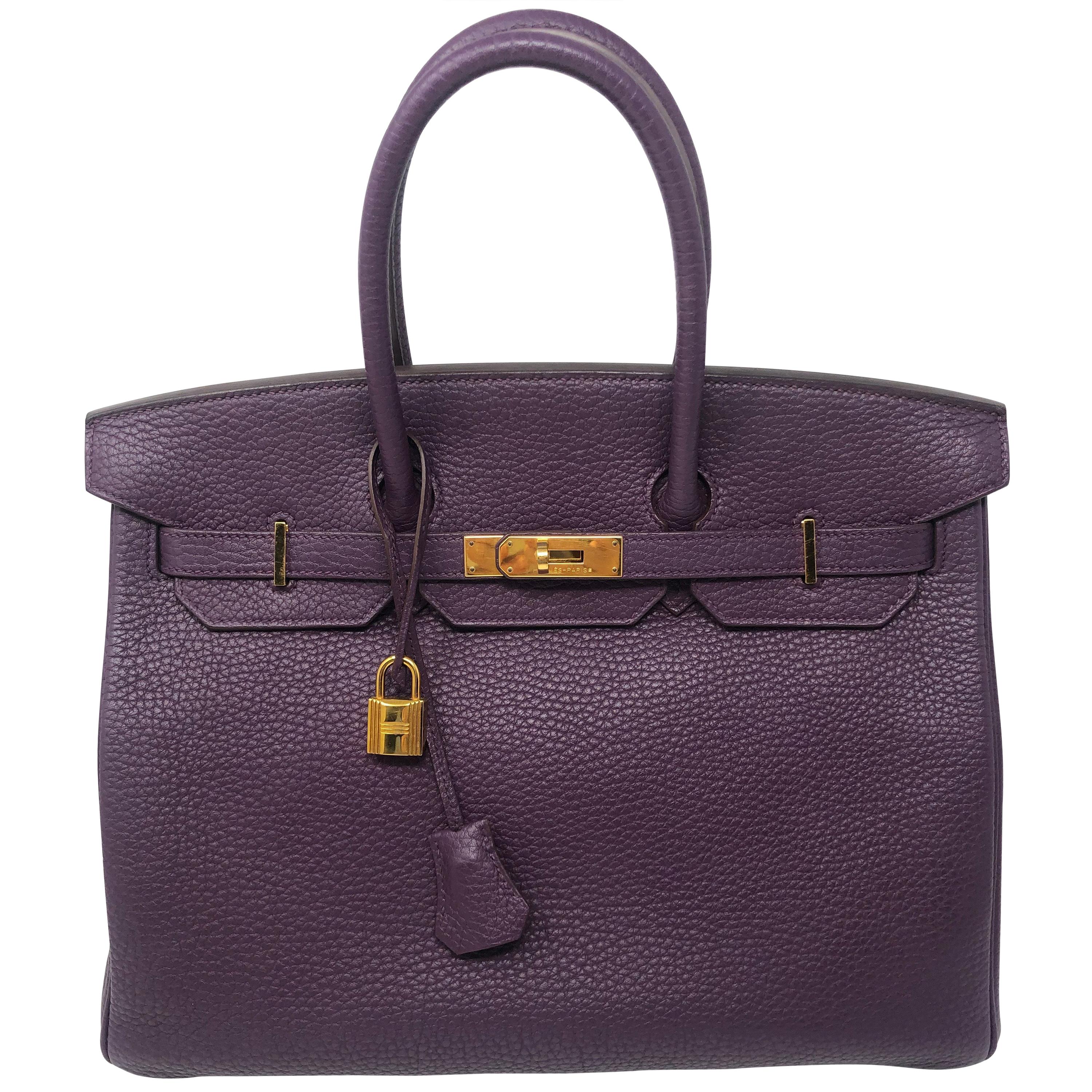 Hermès Birkin 35 Cassis Clemence Leather Bag 