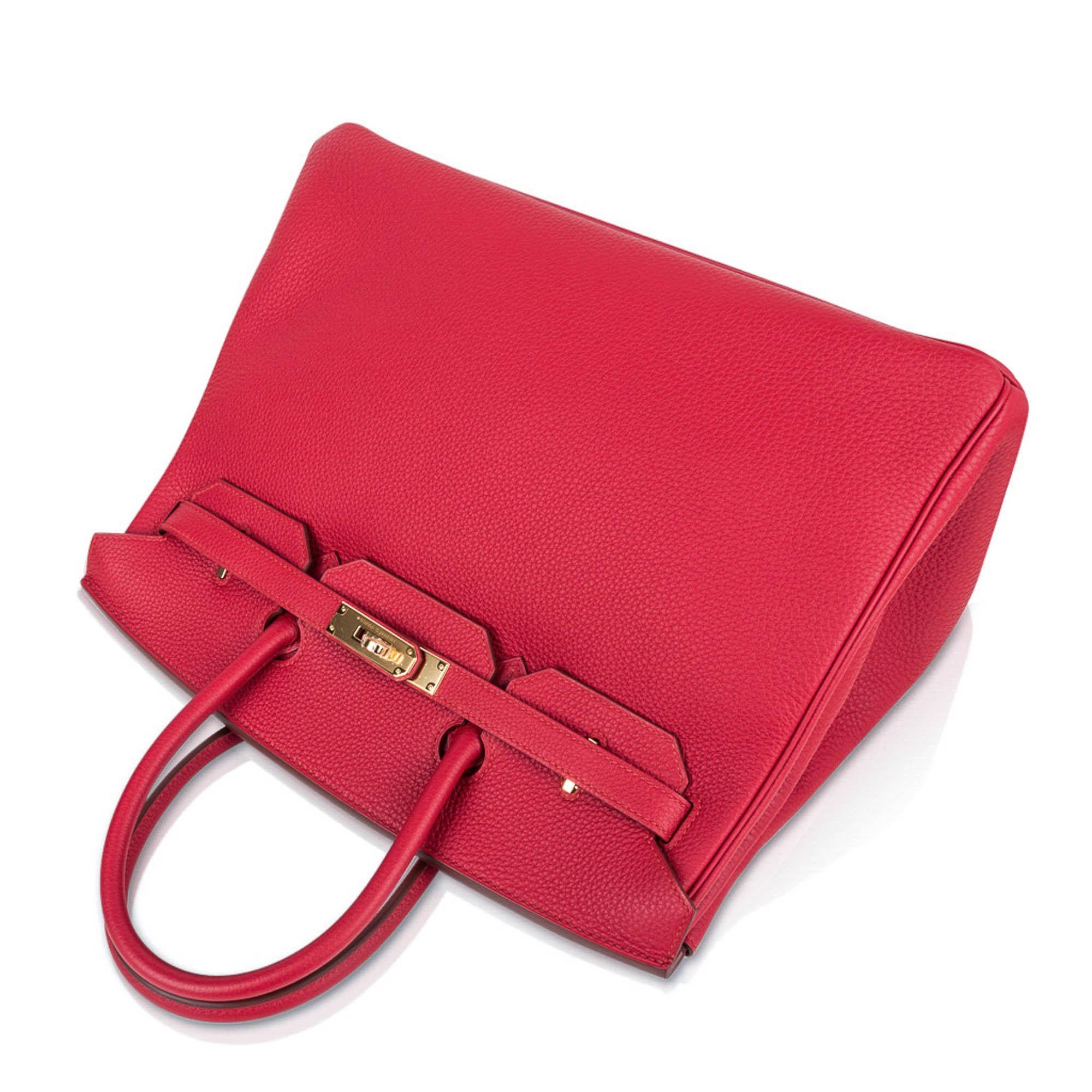 Red Hermes Birkin 35 Vermillion Bag Gold Hardware Togo Leather For Sale