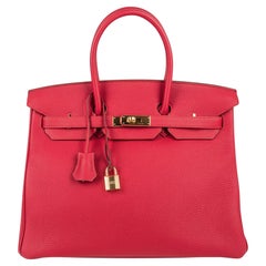 Hermes Birkin 35 Vermillion Bag Gold Hardware Togo Leather