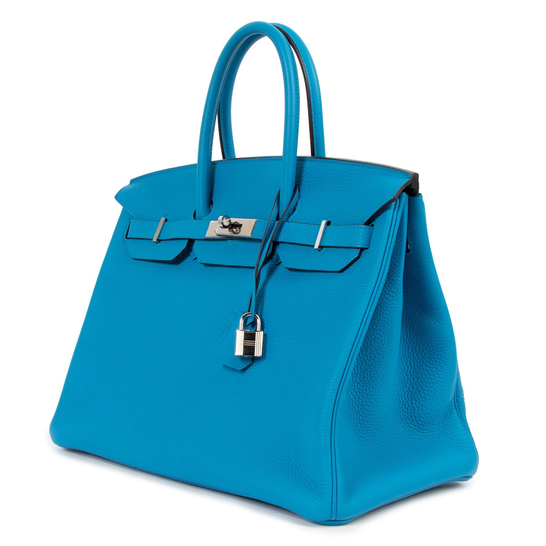 Hermès Birkin 35 Verso Blue Zanzibar/Malachite Togo PHW In Excellent Condition In Antwerp, BE