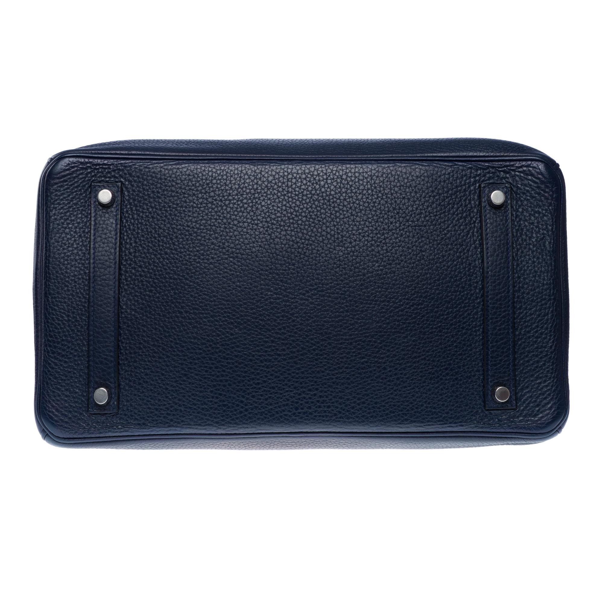 Hermès Birkin 35 Verso handbag in Bleu nuit Togo leather & Pink interior , PHW For Sale 6
