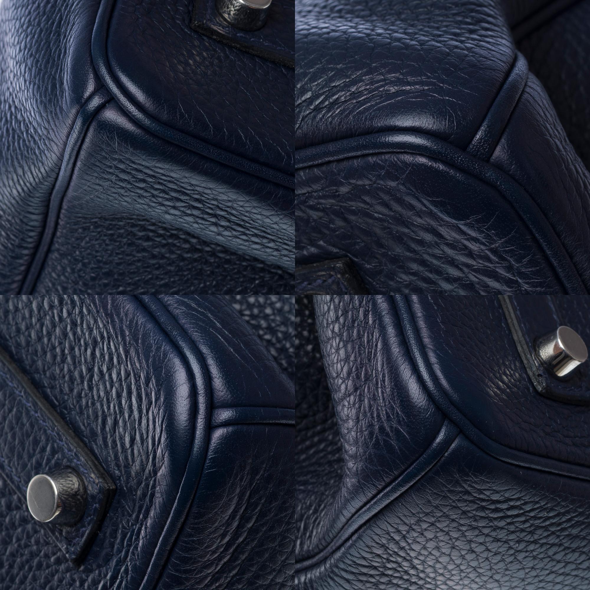 Hermès Birkin 35 Verso handbag in Bleu nuit Togo leather & Pink interior , PHW For Sale 7