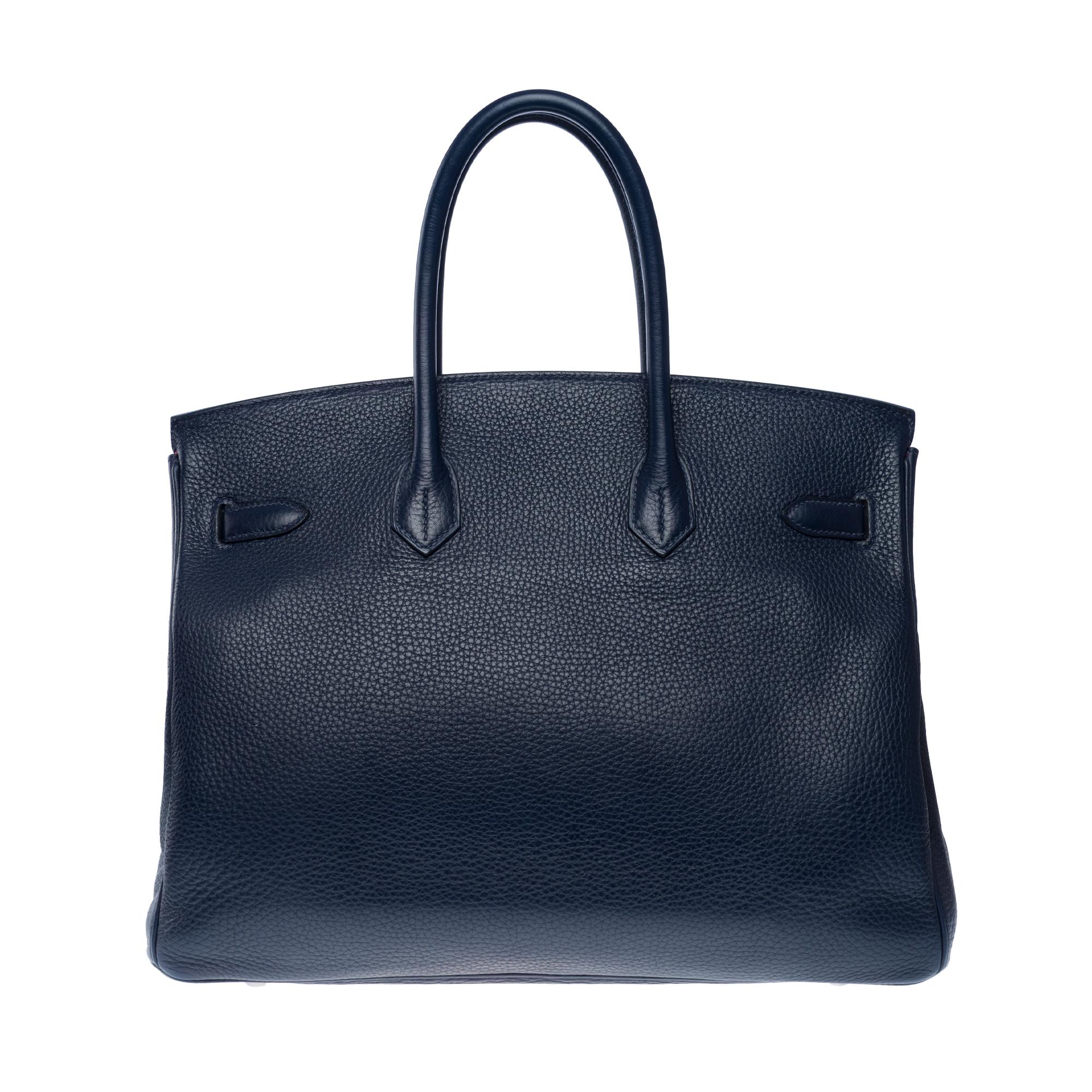 Hermès Birkin 35 Verso handbag in Bleu nuit Togo leather & Pink interior , PHW In Excellent Condition For Sale In Paris, IDF