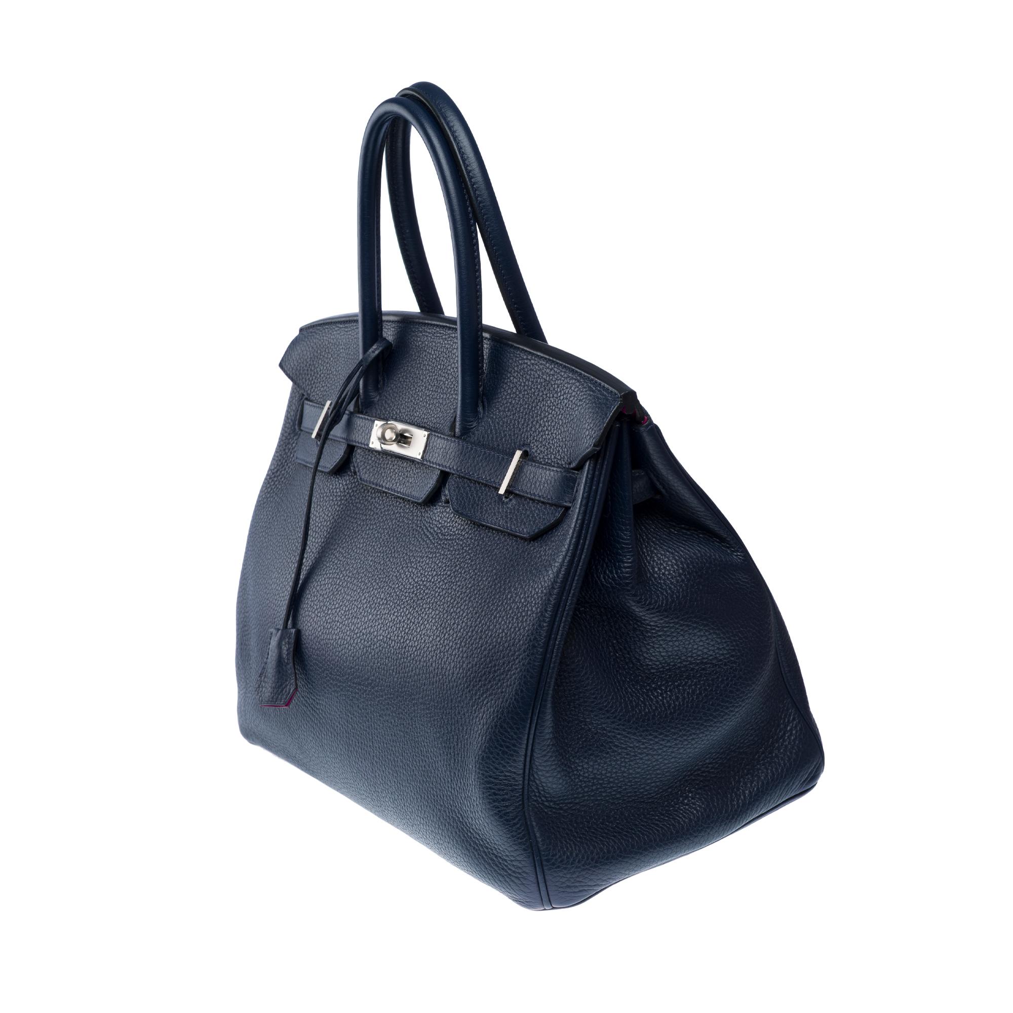 Women's or Men's Hermès Birkin 35 Verso handbag in Bleu nuit Togo leather & Pink interior , PHW For Sale