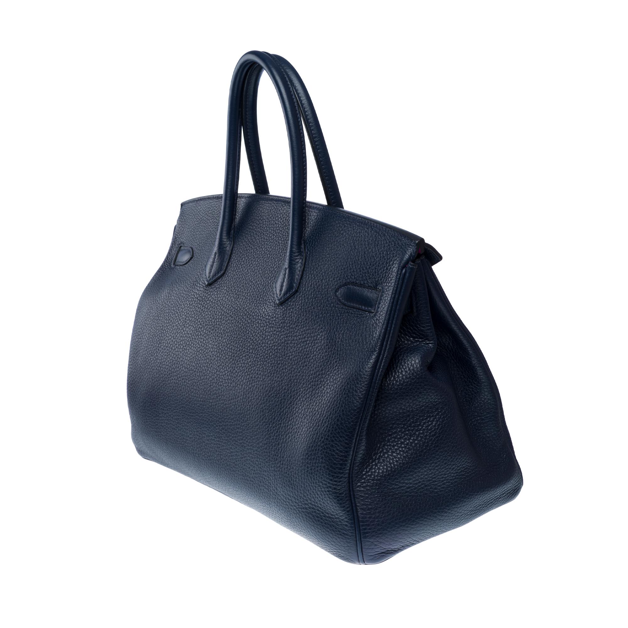 Hermès Birkin 35 Verso handbag in Bleu nuit Togo leather & Pink interior , PHW For Sale 1