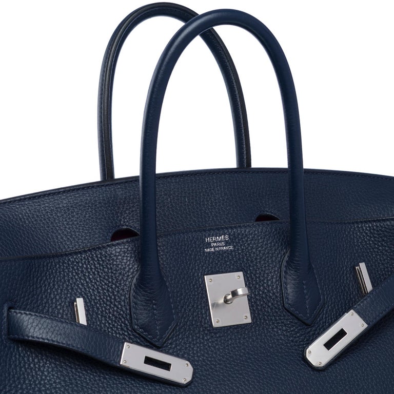 Hermès Birkin 35 Verso handbag in Bleu nuit Togo leather and Pink