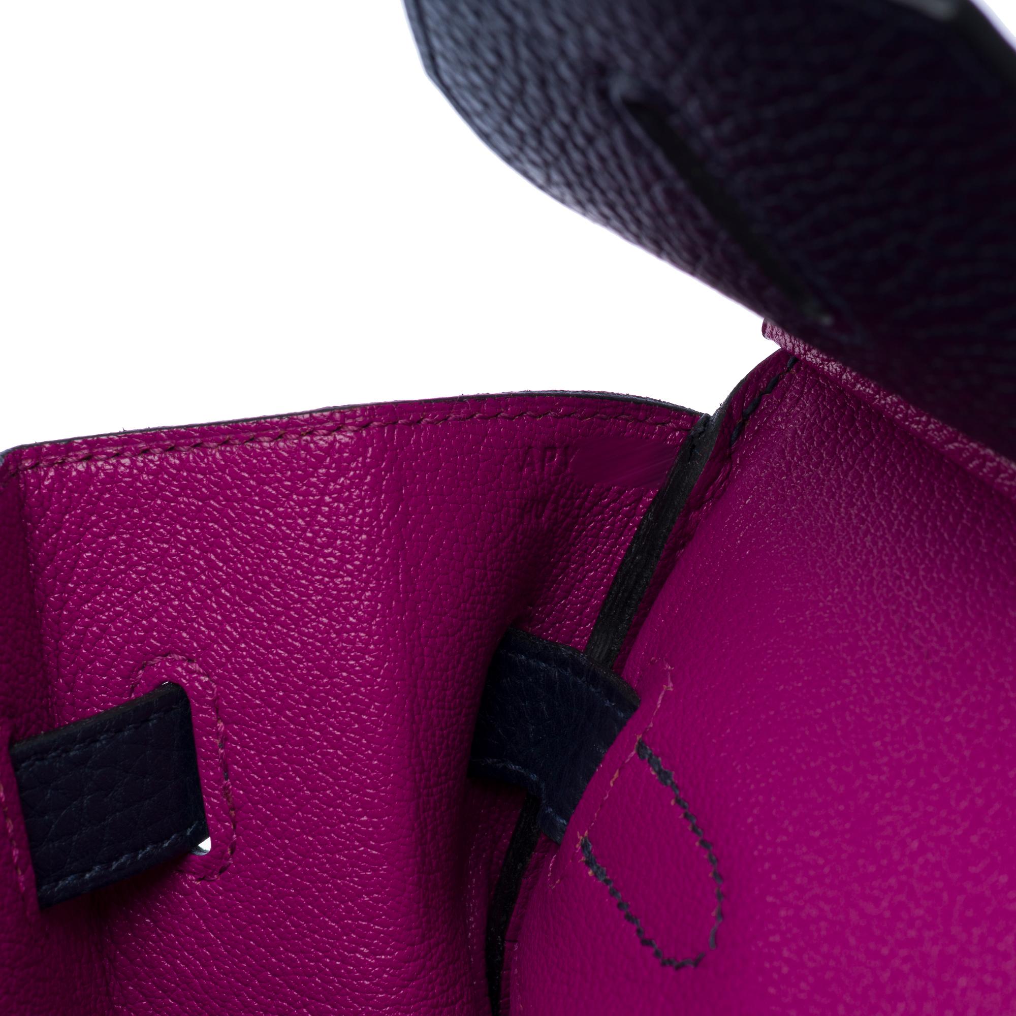 Hermès Birkin 35 Verso handbag in Bleu nuit Togo leather & Pink interior , PHW For Sale 3