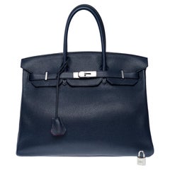 Hermès Birkin 35 Verso handbag in Bleu nuit Togo leather & Pink interior , PHW
