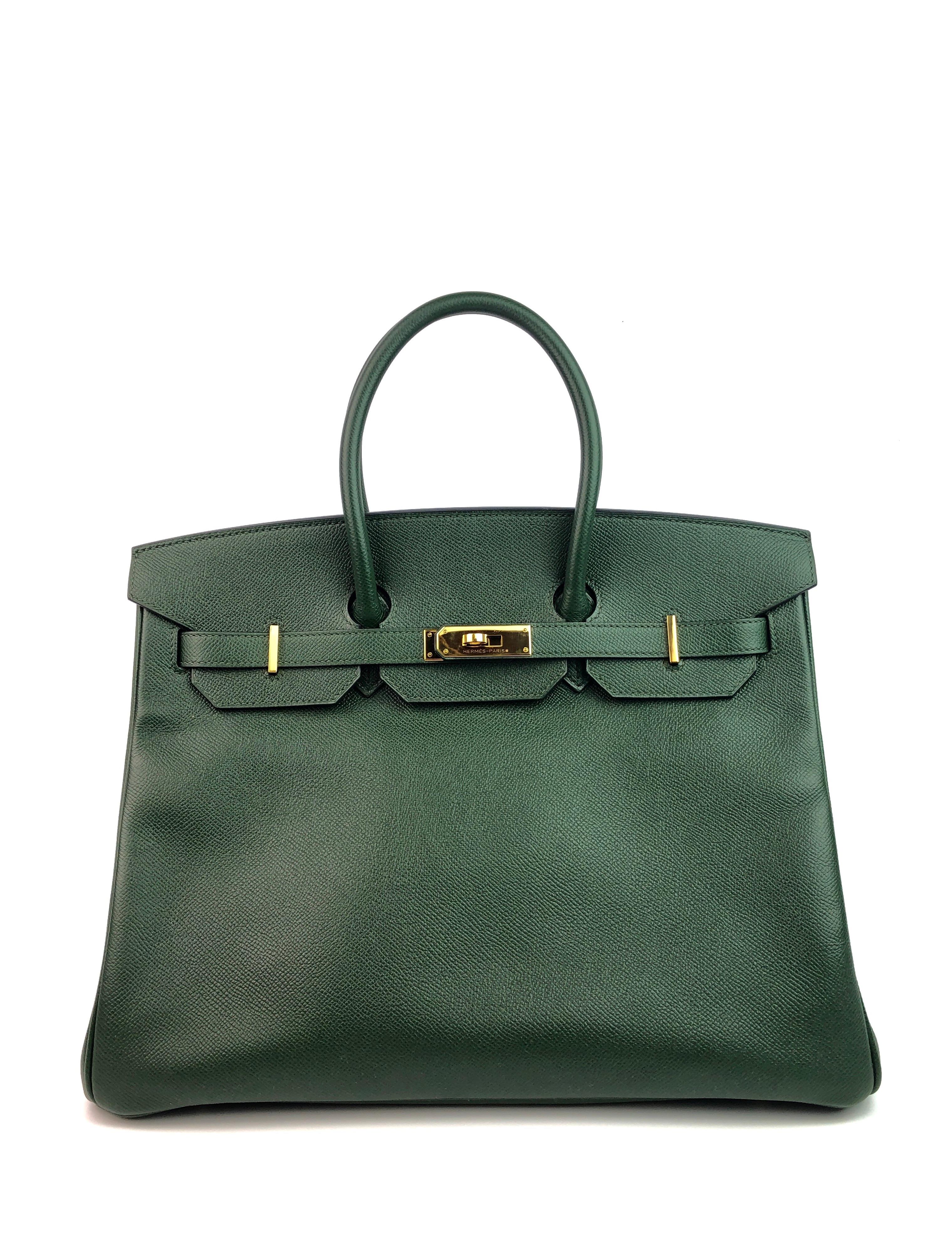 Hermès Birkin 35 Vert Anglais Gold Hardware. R stamp 2014. Excellent Condition, some scratching on hardware excellent corners. 

Shop with confidence from Lux Addicts. Authenticity Guaranteed! 