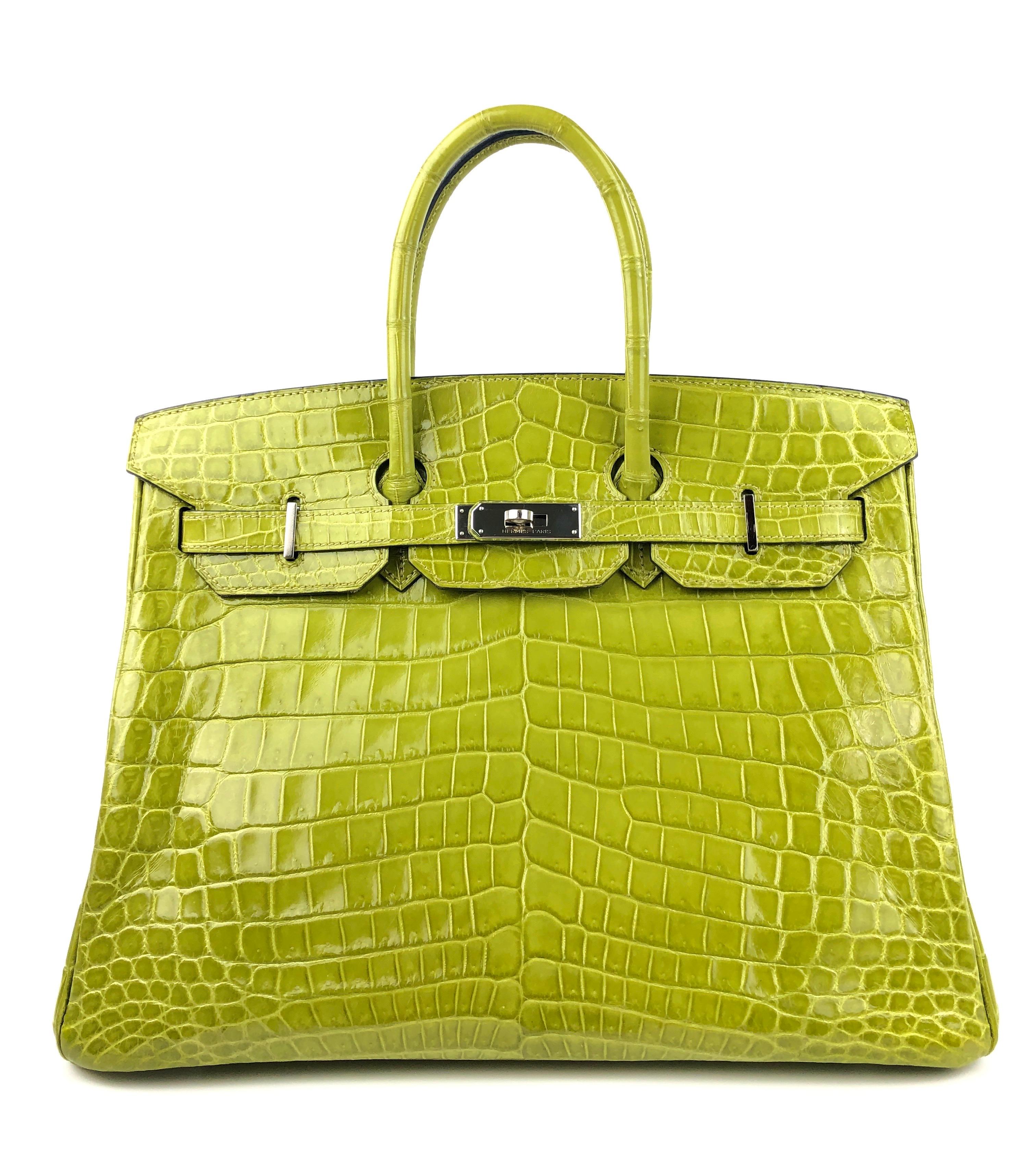 Stunning Hermes Birkin 35 Vert Anis Green Crocodile Palladium Hardware. Excellent condition, light hairlines on hardware, excellent corners and structure. 

Shop with Confidence from Lux Addicts. Authenticity Guaranteed! 