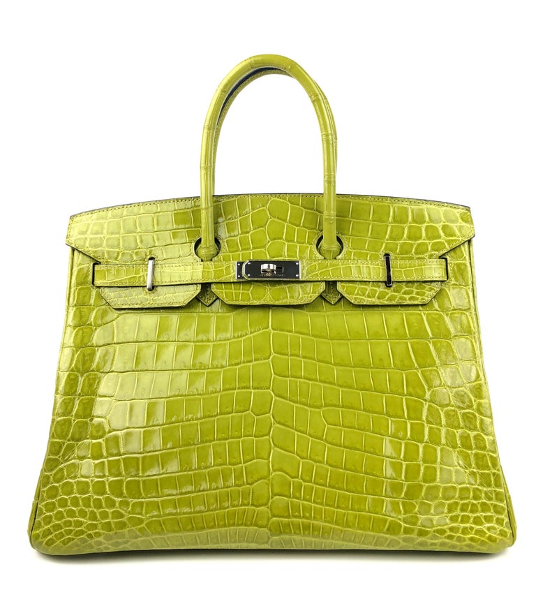 Hermes Birkin 35cm Crocodile Head Veins Handbags Beige Silver – Green Go  Store