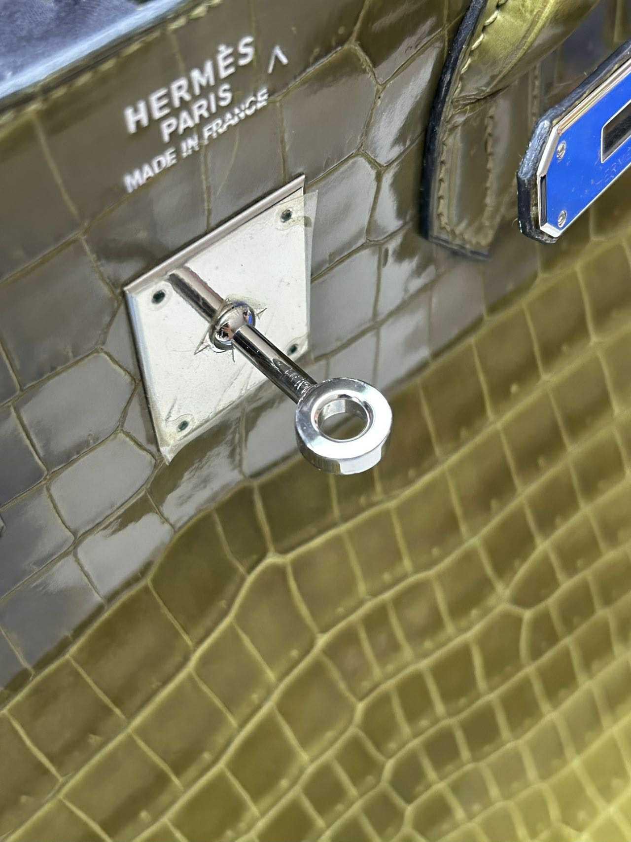 Hermes Birkin 35 Vert Anis Grün Glänzend Porosus Krokodil Tasche PHW im Angebot 6