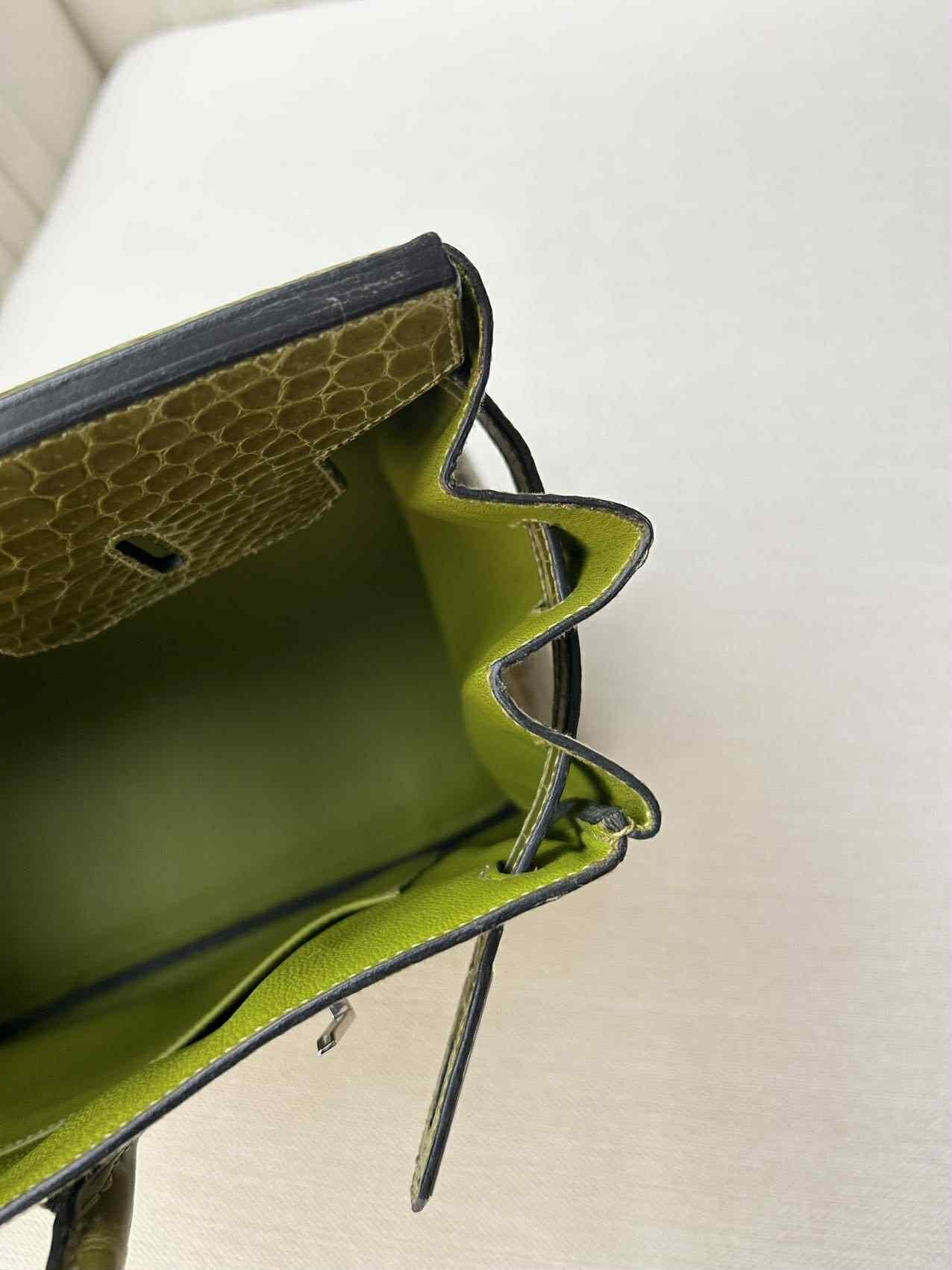 Hermes Birkin 35 Vert Anis Grün Glänzend Porosus Krokodil Tasche PHW im Angebot 8