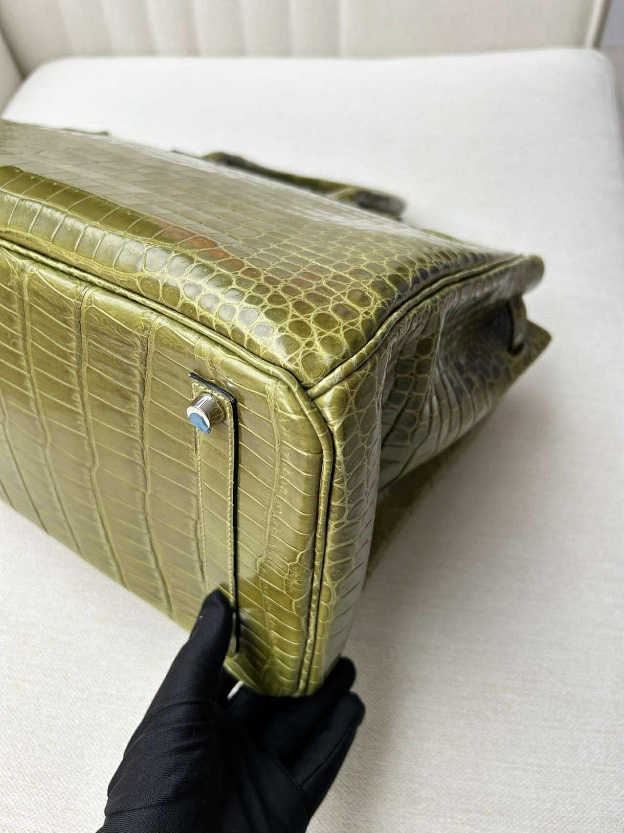 Hermes Birkin 35 Vert Anis Grün Glänzend Porosus Krokodil Tasche PHW im Angebot 2