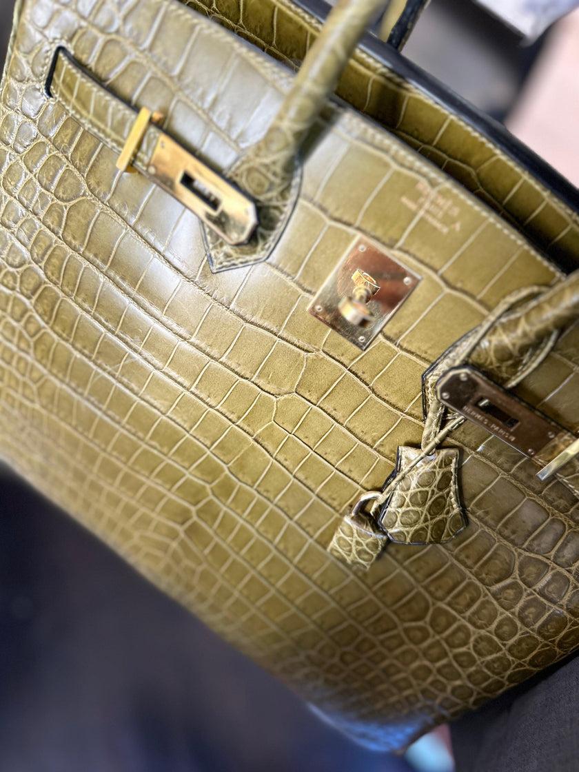 Hermès Birkin 35 Vert Olive Semi Matte Porosus Crocodile Gold Hardware ...