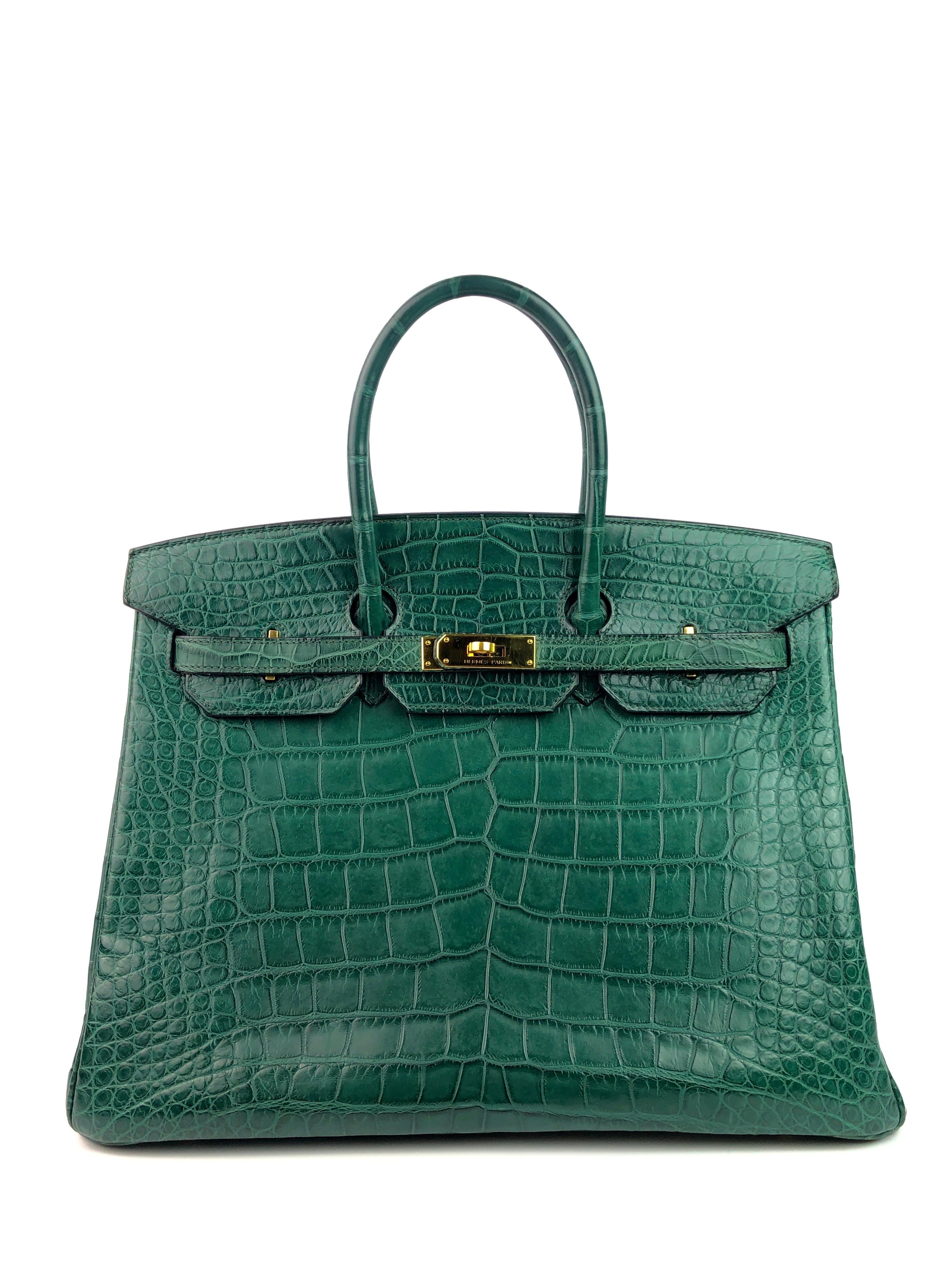 Hermes Birkin 35 Vert Titien Dark Green Matte Alligator Gold Hardware. Excellent Condition, Hairlines on Hardware, excellent corners and structure. Best Price on eBay! Includes Lock, Clochette and Dust Bag. From Collectors Closet.

Shop with