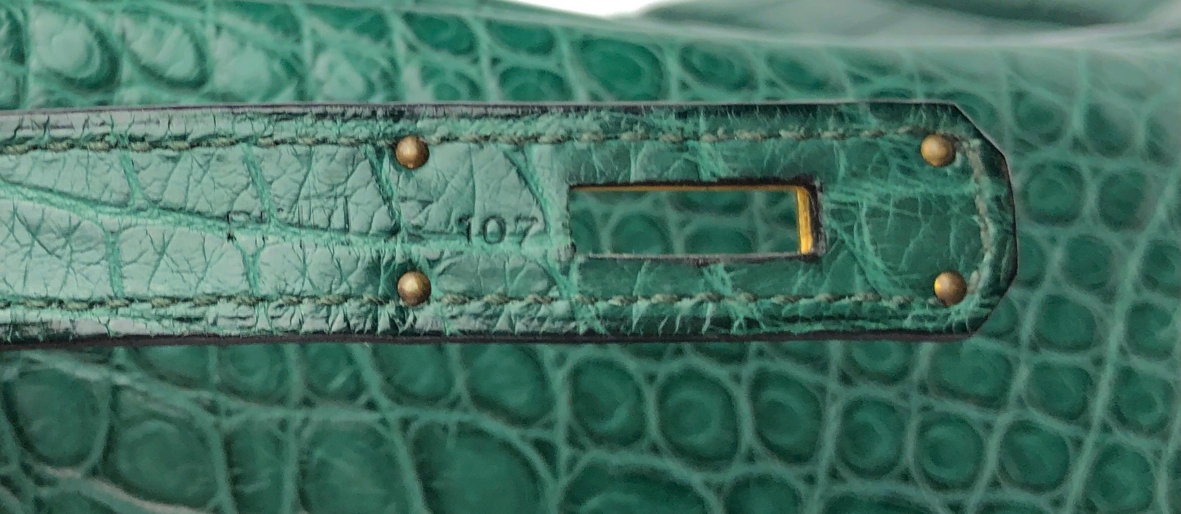 Women's or Men's Hermes Birkin 35 Vert Titien Dark Green Matte Alligator Gold Hardware