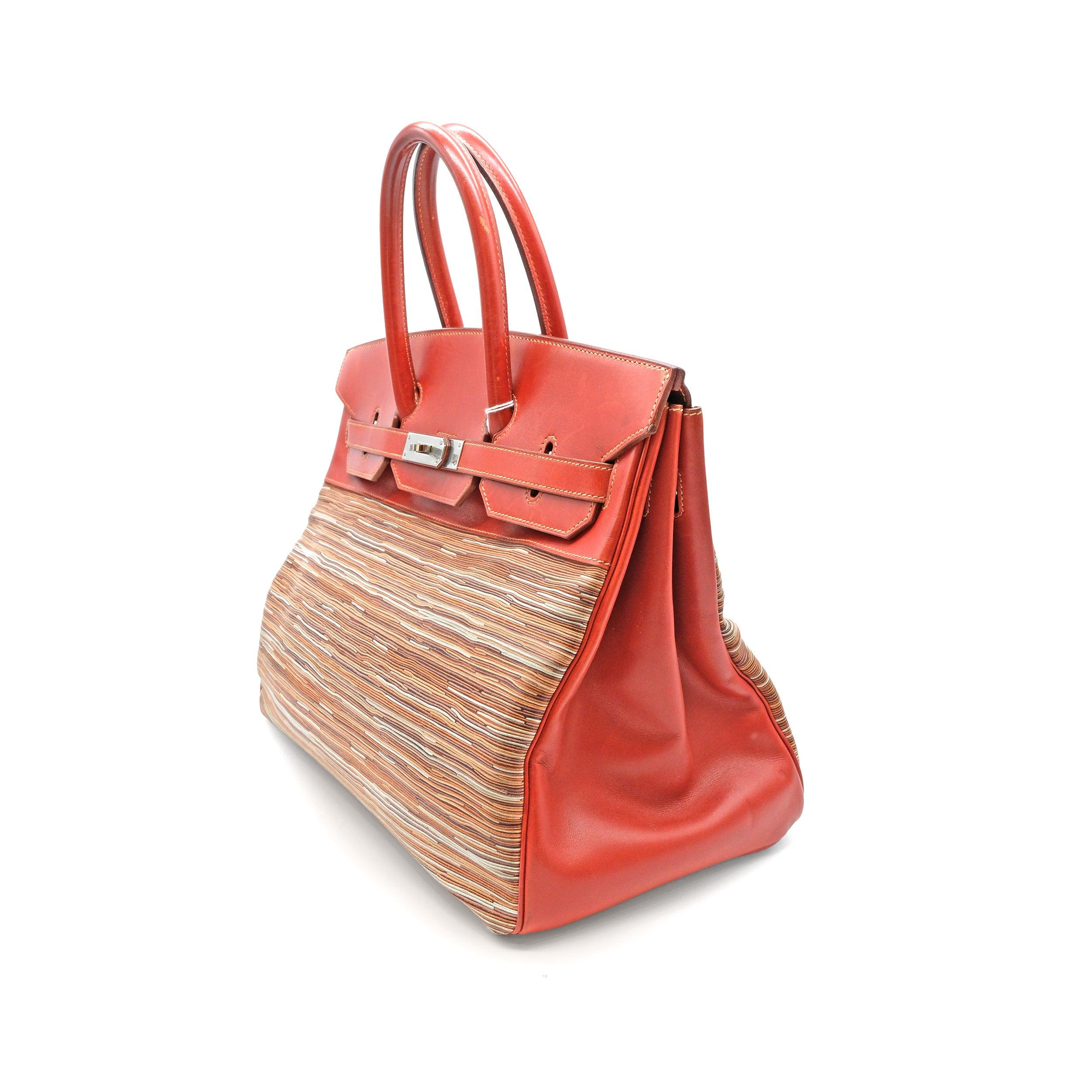 The Hermès Birkin 35 Vibrato Bag is celebrated as one of the most intricate creations by Hermès. Its distinctive Vibrato pattern is made by hand-cutting and stacking layers of leather, rather than fabric. The vibrant, one-of-a-kind design is formed
