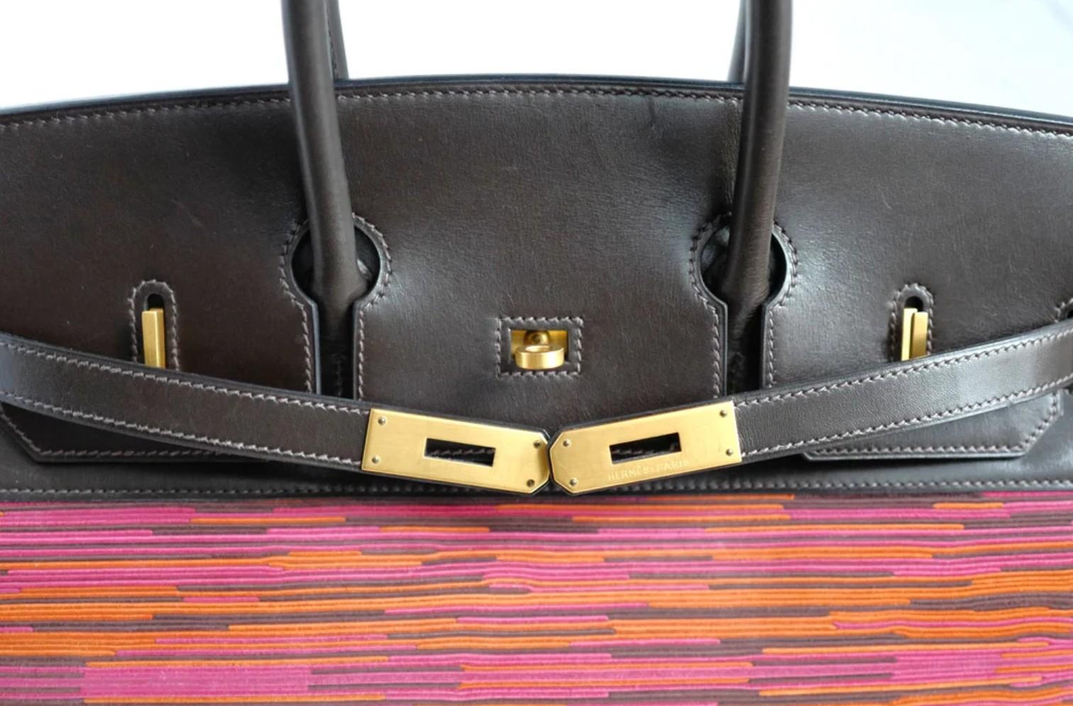 HERMES Birkin 35 Vibrato In Orange/Fuchsia With Havanne In Box Calfskin  Gold HW For Sale 7