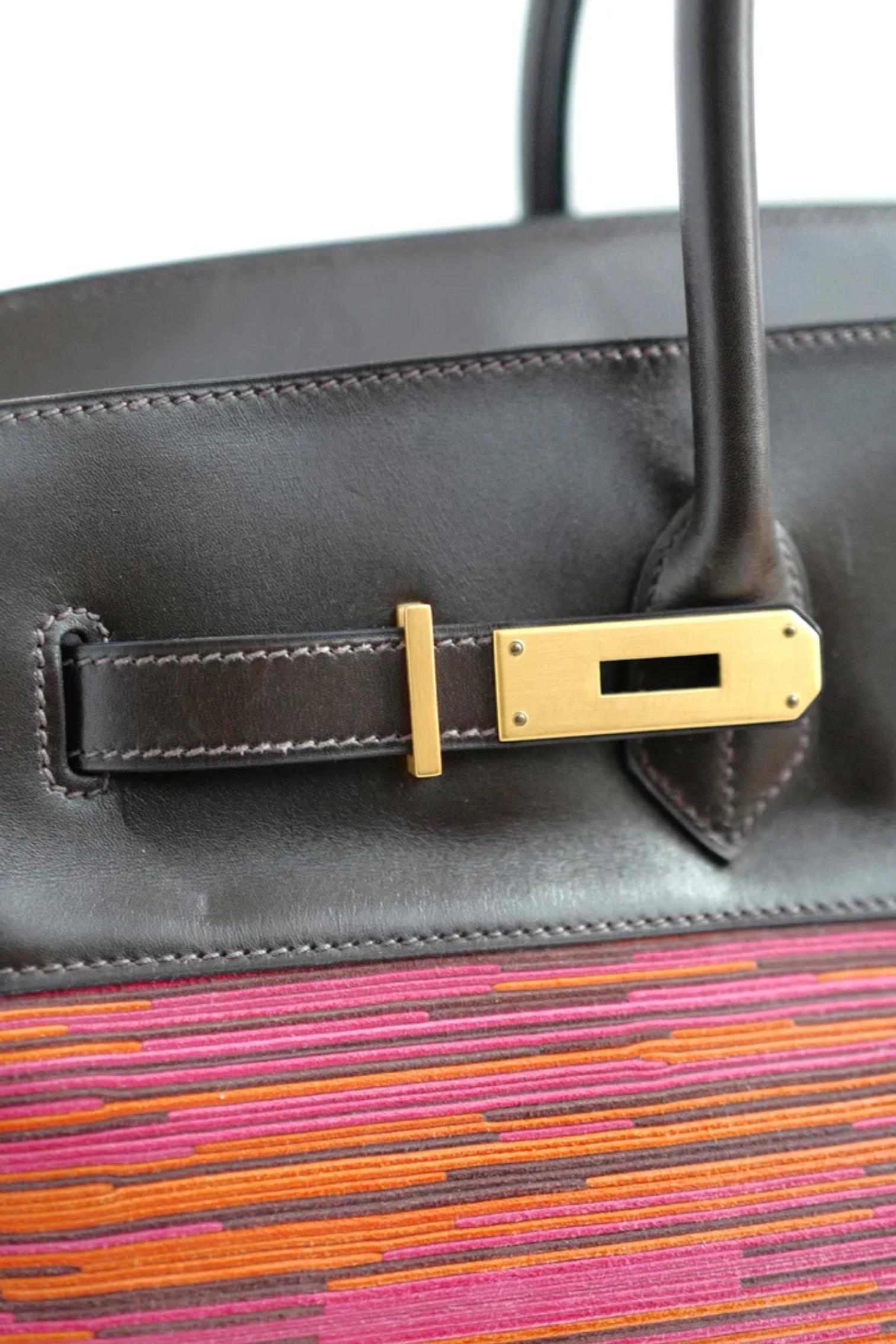 HERMES Birkin 35 Vibrato In Orange/Fuchsia With Havanne In Box Calfskin  Gold HW For Sale 8