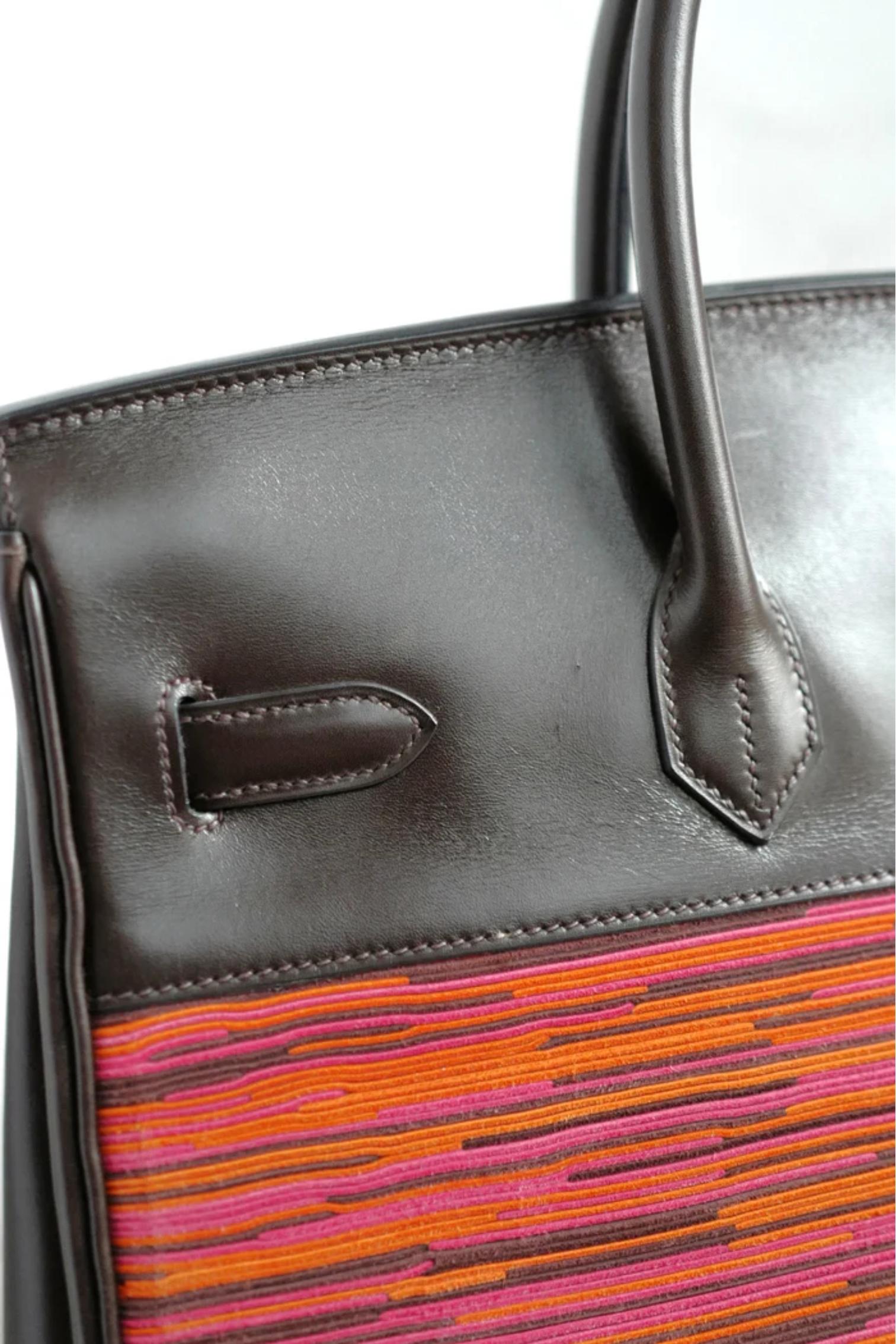 HERMES Birkin 35 Vibrato In Orange/Fuchsia With Havanne In Box Calfskin  Gold HW For Sale 10