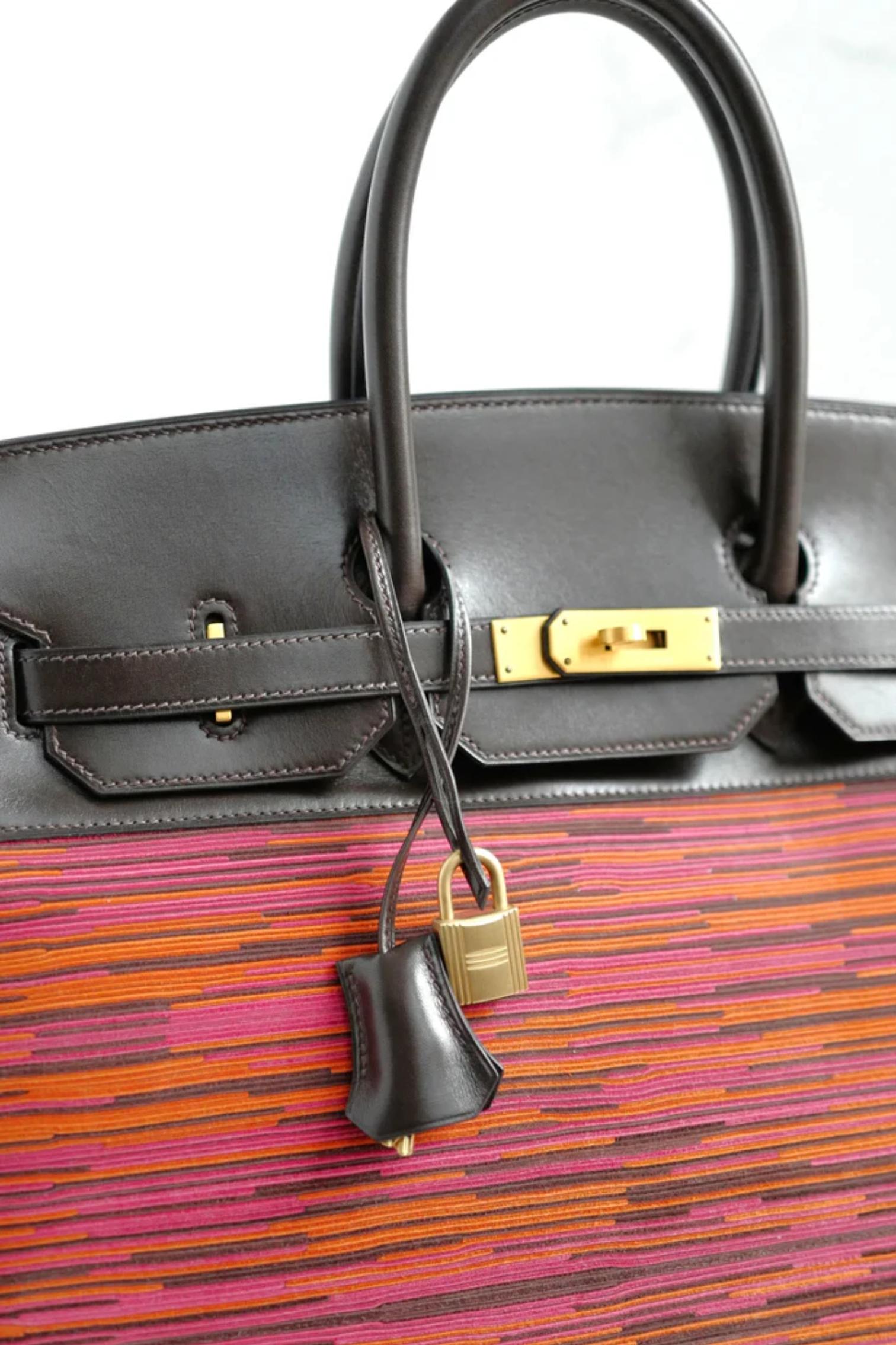 HERMES Birkin 35 Vibrato In Orange/Fuchsia With Havanne In Box Calfskin  Gold HW For Sale 11