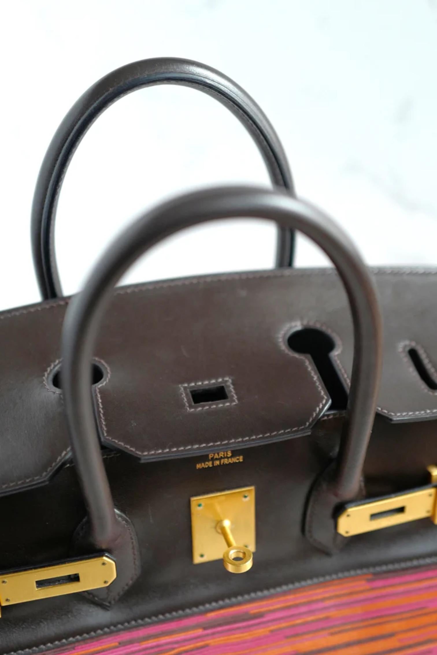 HERMES Birkin 35 Vibrato In Orange/Fuchsia With Havanne In Box Calfskin  Gold HW For Sale 12