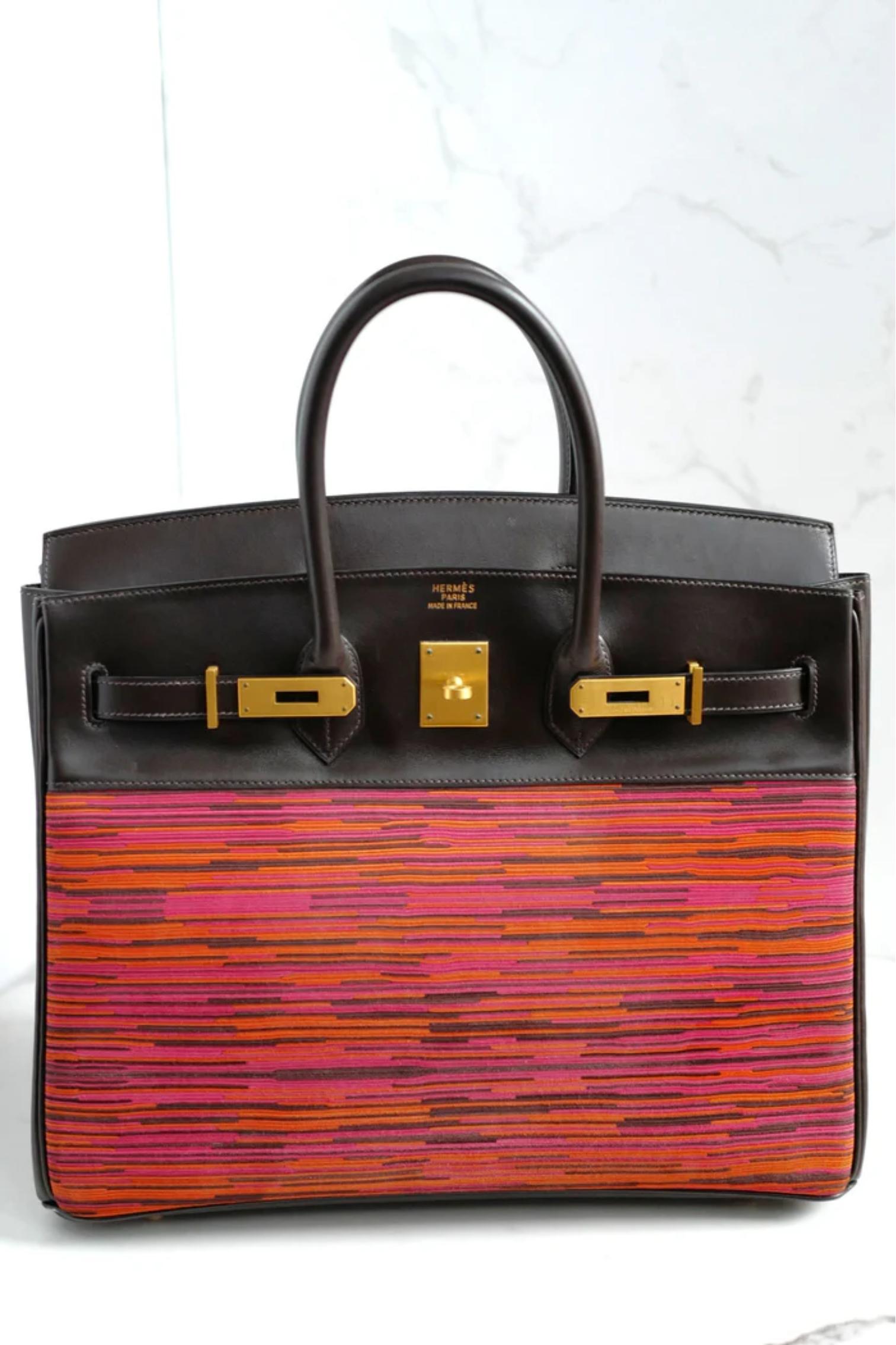 HERMES Birkin 35 Vibrato In Orange/Fuchsia With Havanne In Box Calfskin  Gold HW For Sale 14