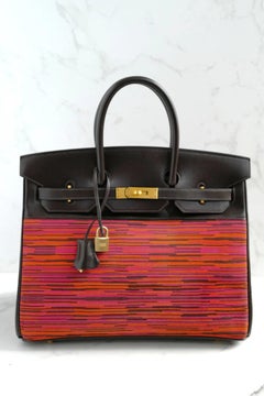 HERMES Birkin 35 Vibrato In Orange/Fuchsia With Havanne In Box Calfskin Gold HW