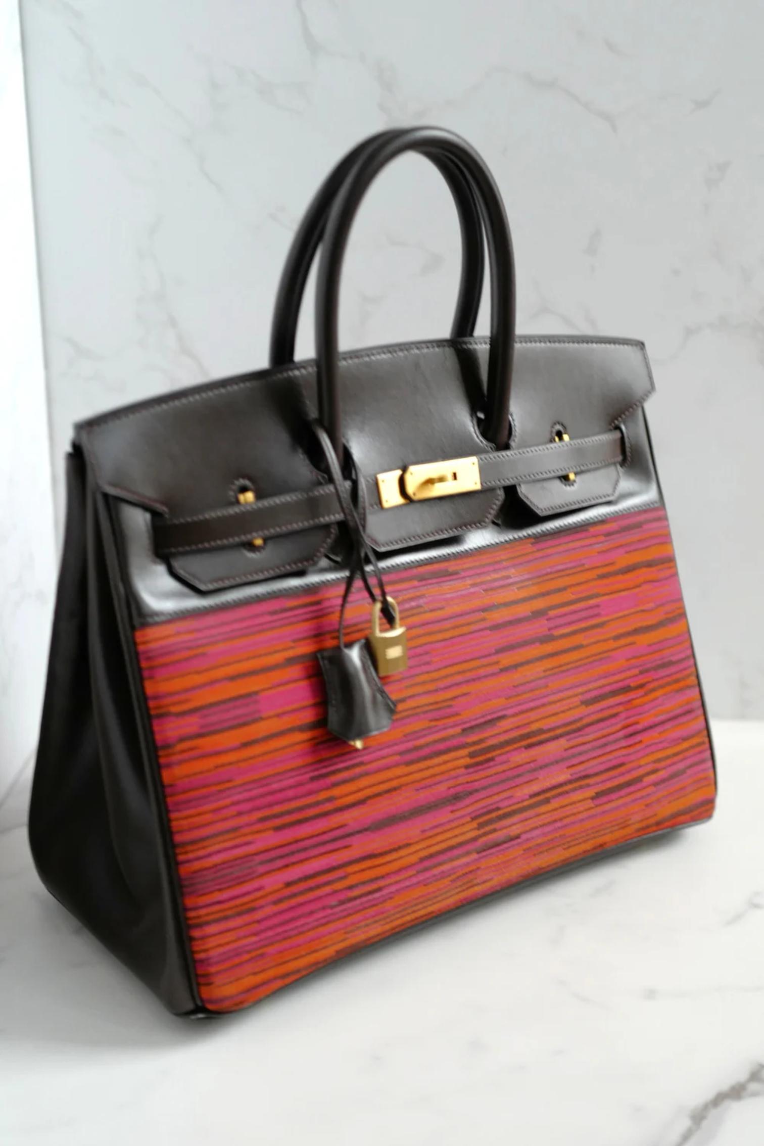 HERMES Birkin 35 Vibrato In Orange/Fuchsia With Havanne In Box Calfskin  Gold HW For Sale 15