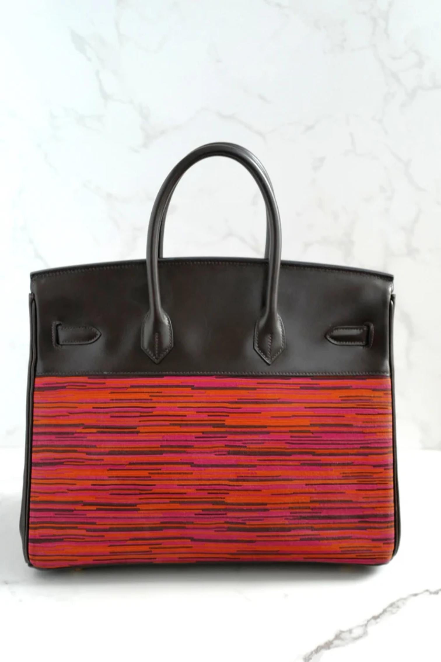 Brown HERMES Birkin 35 Vibrato In Orange/Fuchsia With Havanne In Box Calfskin  Gold HW For Sale