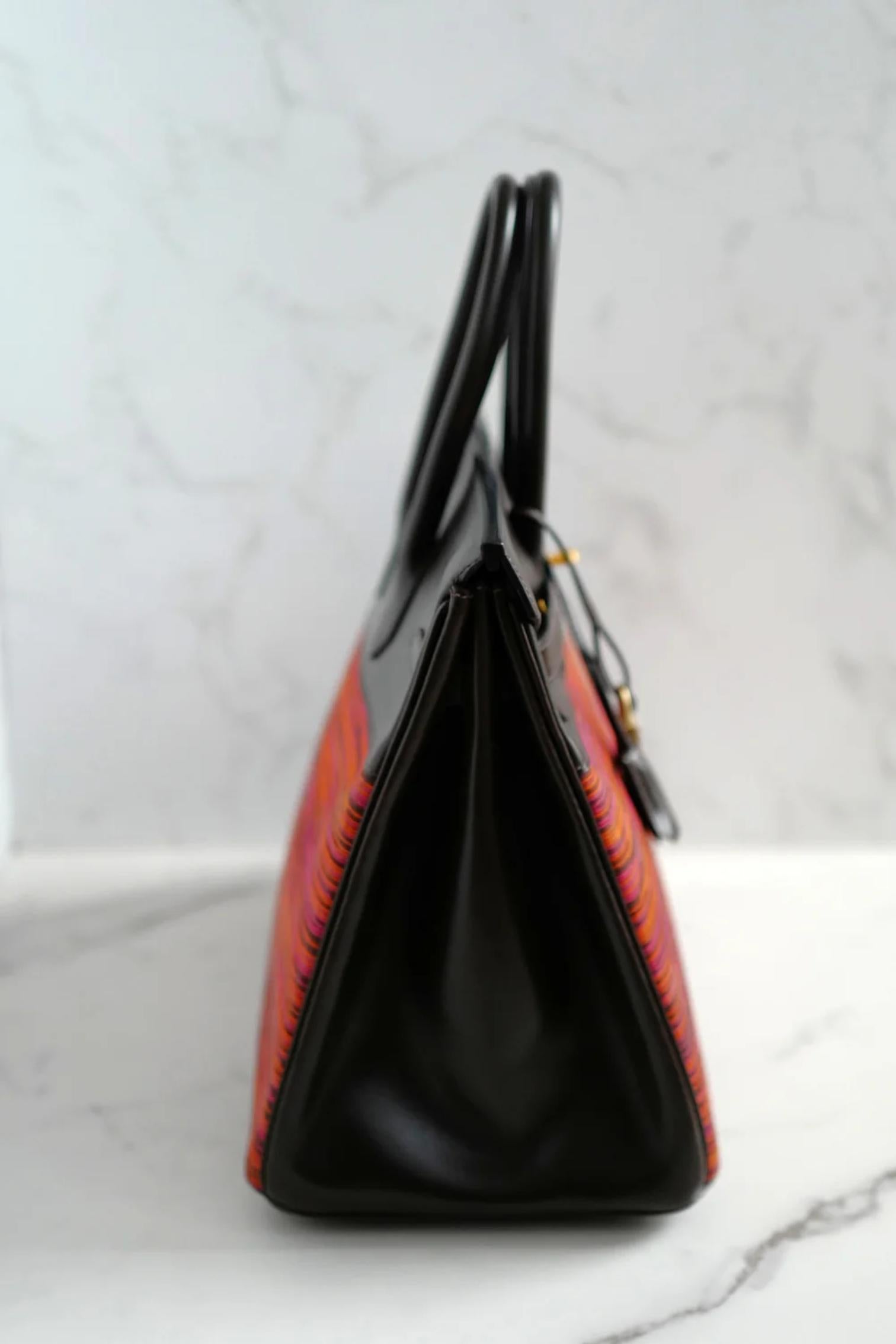 HERMES Birkin 35 Vibrato In Orange/Fuchsia With Havanne In Box Calfskin  Gold HW In Good Condition For Sale In Forest Park, GA