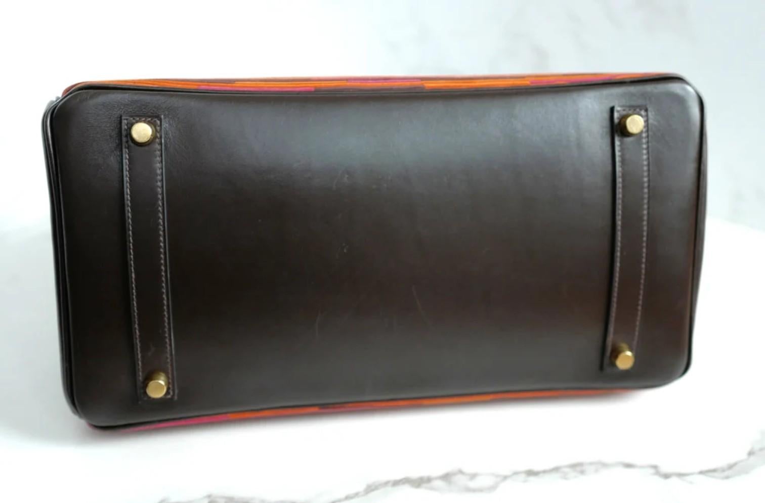 HERMES Birkin 35 Vibrato In Orange/Fuchsia With Havanne In Box Calfskin  Gold HW For Sale 2