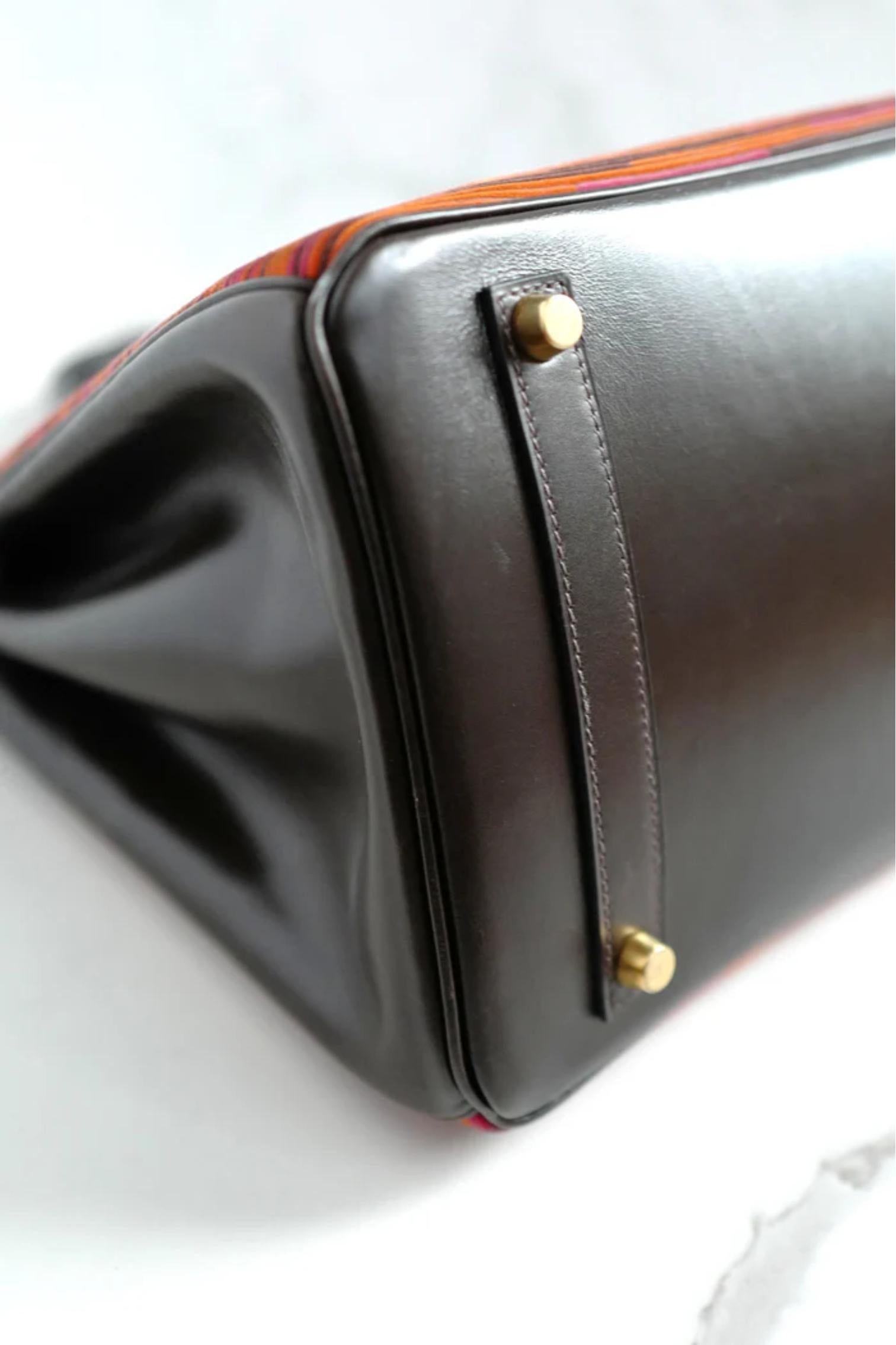 HERMES Birkin 35 Vibrato In Orange/Fuchsia With Havanne In Box Calfskin  Gold HW For Sale 3