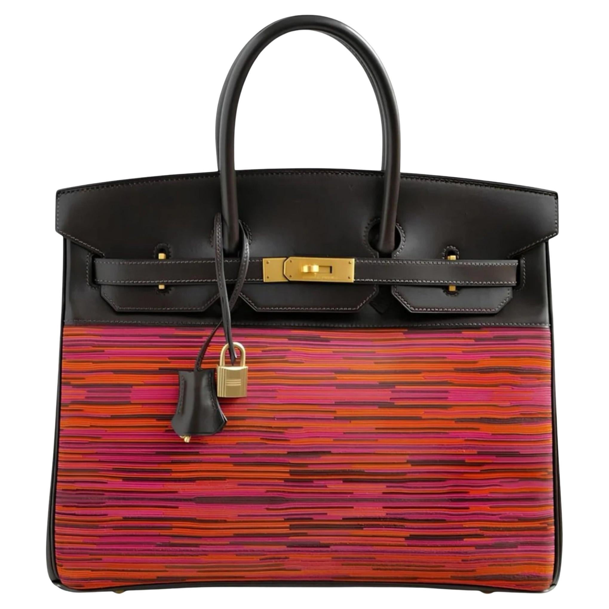 HERMES Birkin 35 Vibrato In Orange/Fuchsia With Havanne In Box Calfskin  Gold HW For Sale