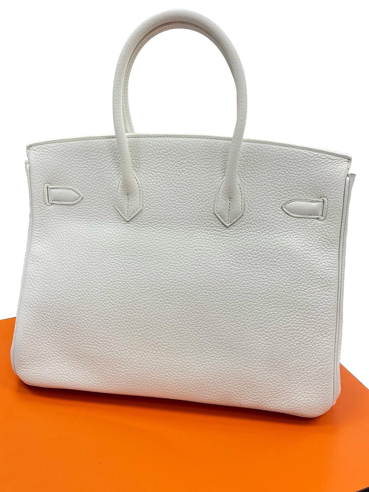 Hermes Birkin 35 White Clemence Gold Hardware With Lock Keys and Certificate For Sale 5