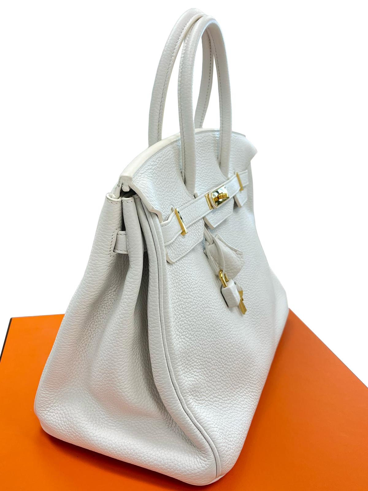 Hermes Birkin 35 White Clemence Gold Hardware With Lock Keys and Certificate For Sale 6