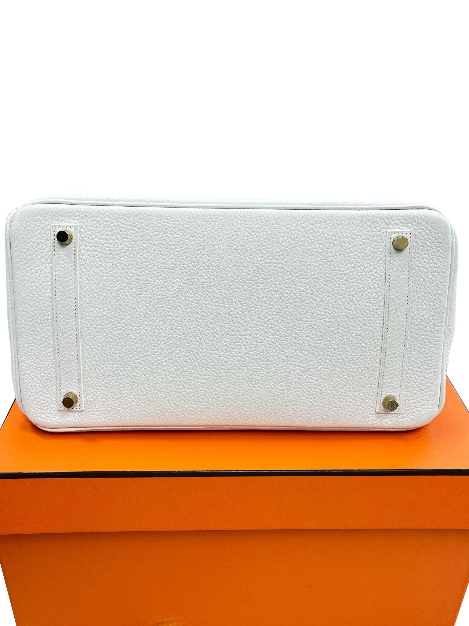 Hermes Birkin 35 White Clemence Gold Hardware With Lock Keys and Certificate For Sale 8