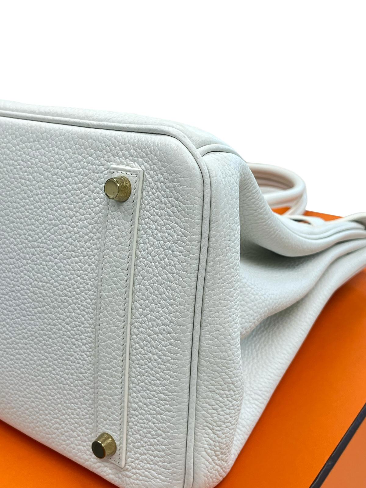 Hermes Birkin 35 White Clemence Gold Hardware With Lock Keys and Certificate For Sale 10