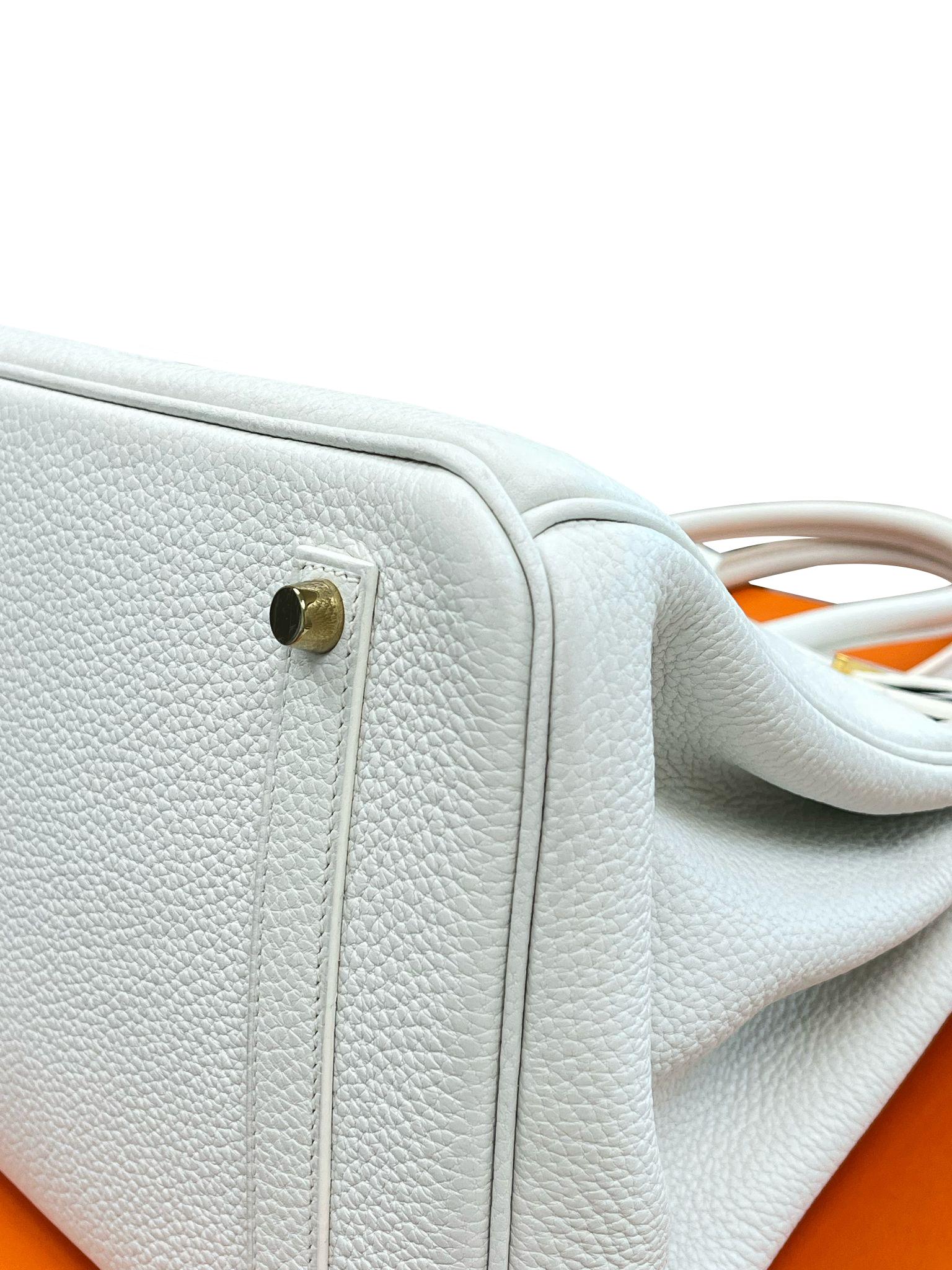 Hermes Birkin 35 White Clemence Gold Hardware With Lock Keys and Certificate For Sale 11