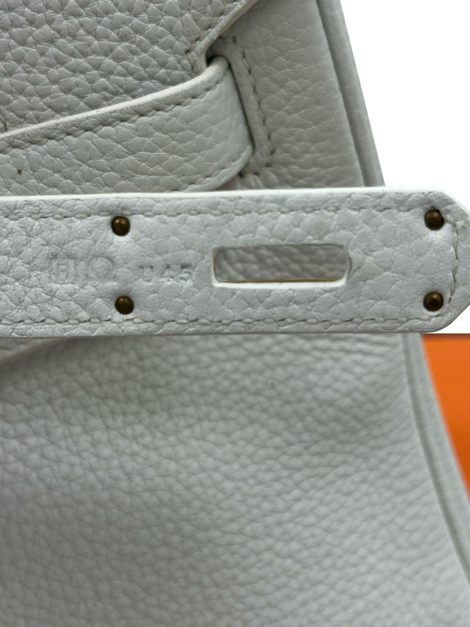 Hermes Birkin 35 White Clemence Gold Hardware With Lock Keys and Certificate For Sale 14