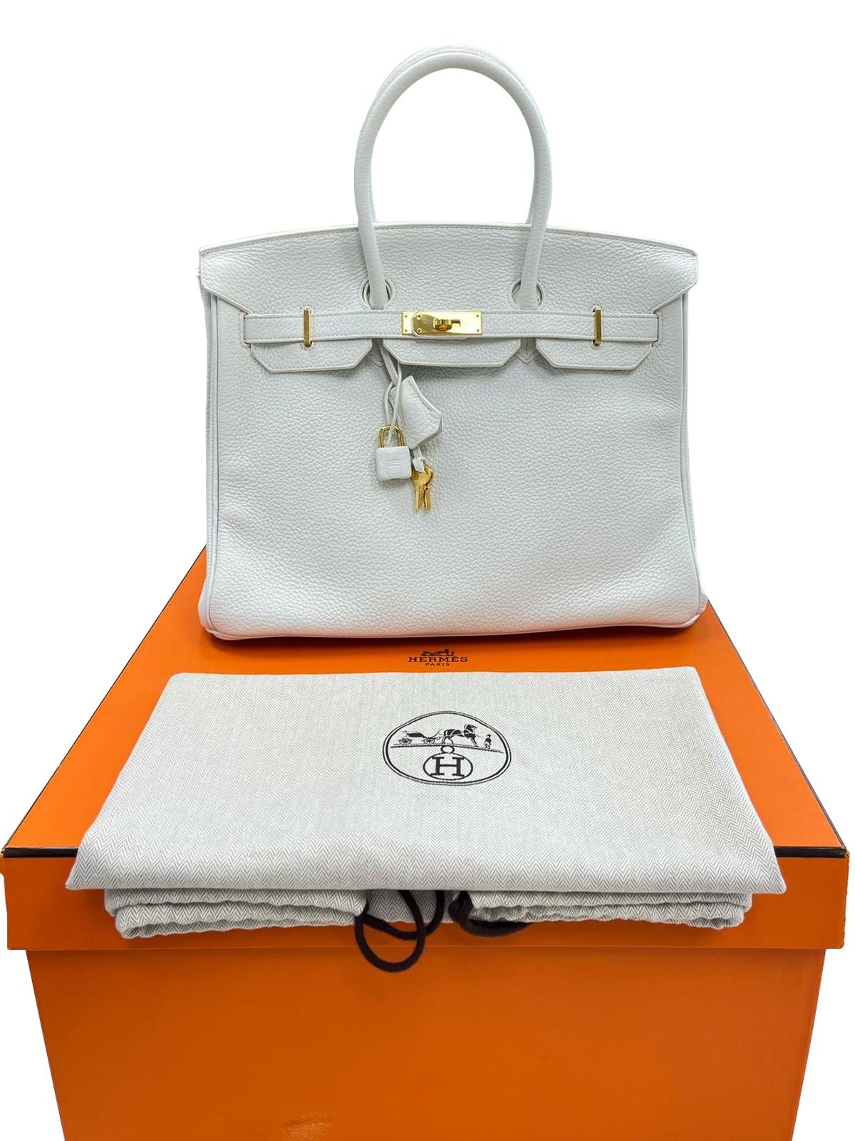 Gray Hermes Birkin 35 White Clemence Gold Hardware With Lock Keys and Certificate For Sale