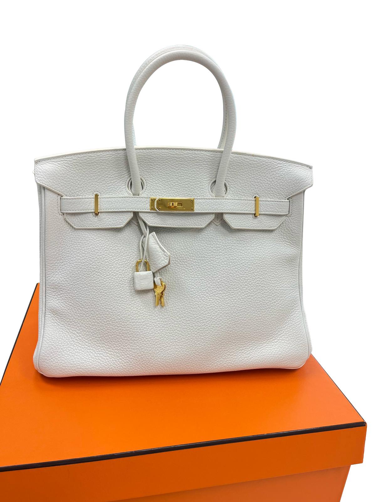 Hermes Birkin 35 White Clemence Gold Hardware With Lock Keys and Certificate In Excellent Condition For Sale In Aventura, FL