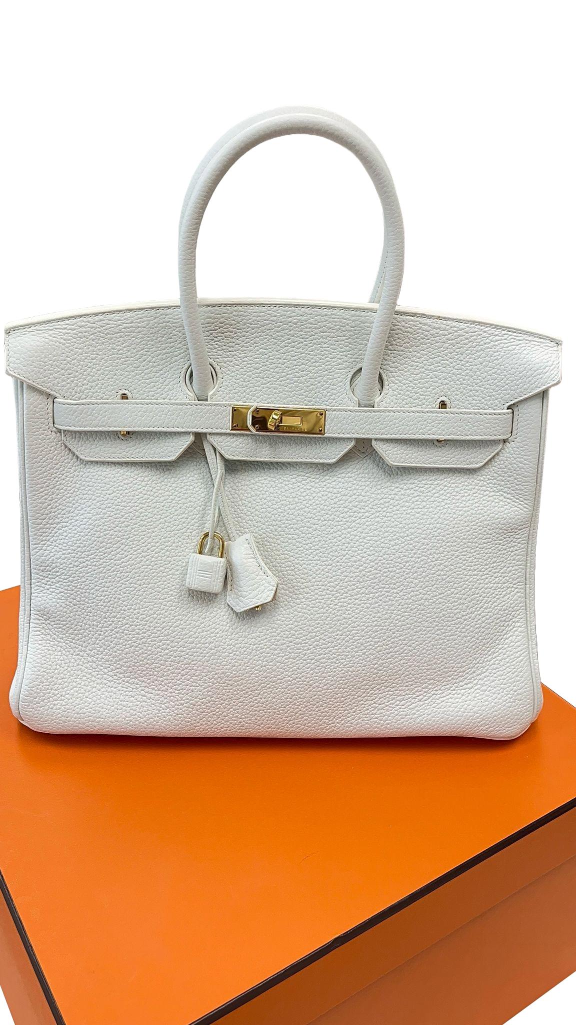 Women's Hermes Birkin 35 White Clemence Gold Hardware With Lock Keys and Certificate For Sale