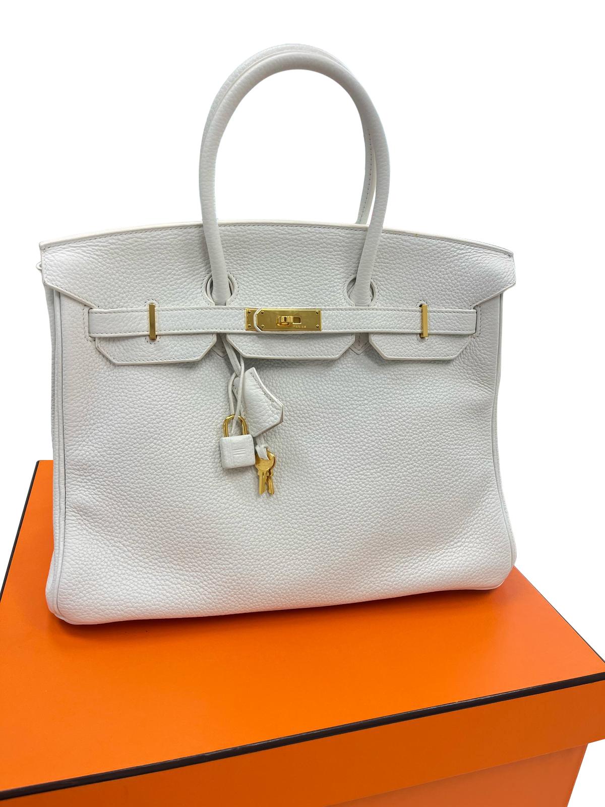 Hermes Birkin 35 White Clemence Gold Hardware With Lock Keys and Certificate For Sale 1