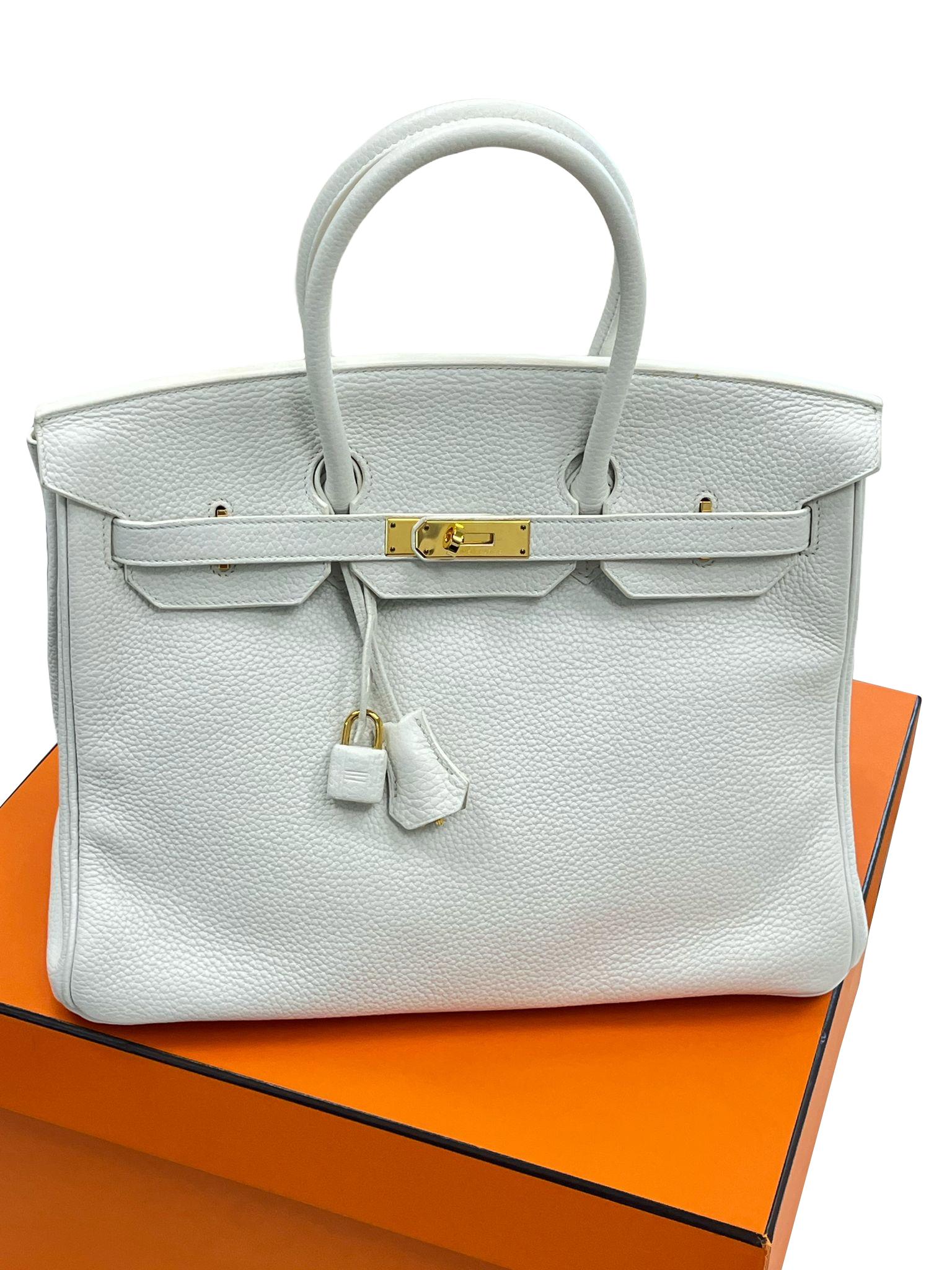 Hermes Birkin 35 White Clemence Gold Hardware With Lock Keys and Certificate For Sale 2
