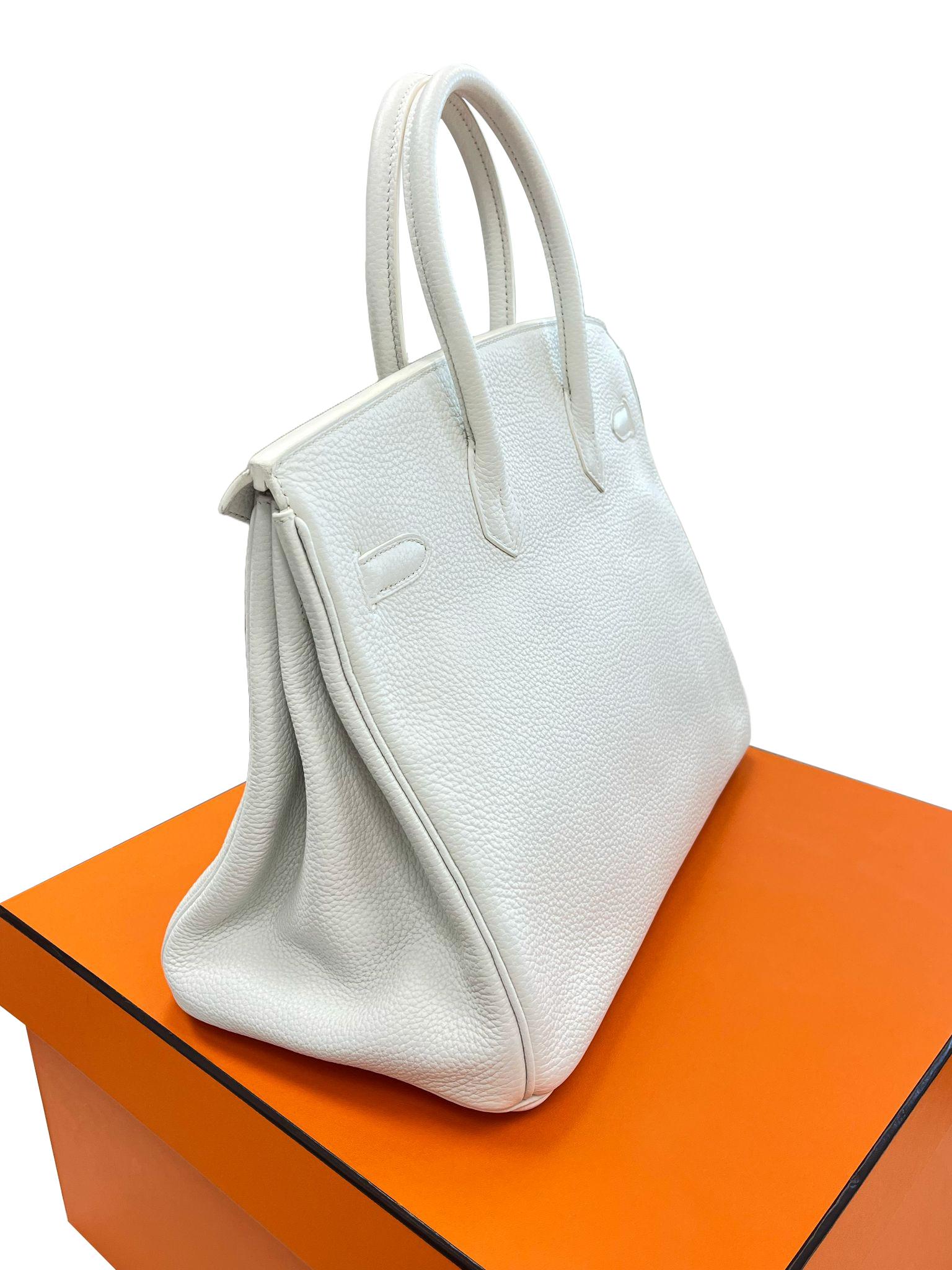 Hermes Birkin 35 White Clemence Gold Hardware With Lock Keys and Certificate For Sale 3