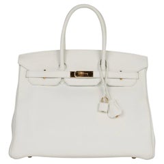 Hermes Birkin 35 Weiß Clemence Gold Hardware mit Schlossschlüsseln und Zertifikat